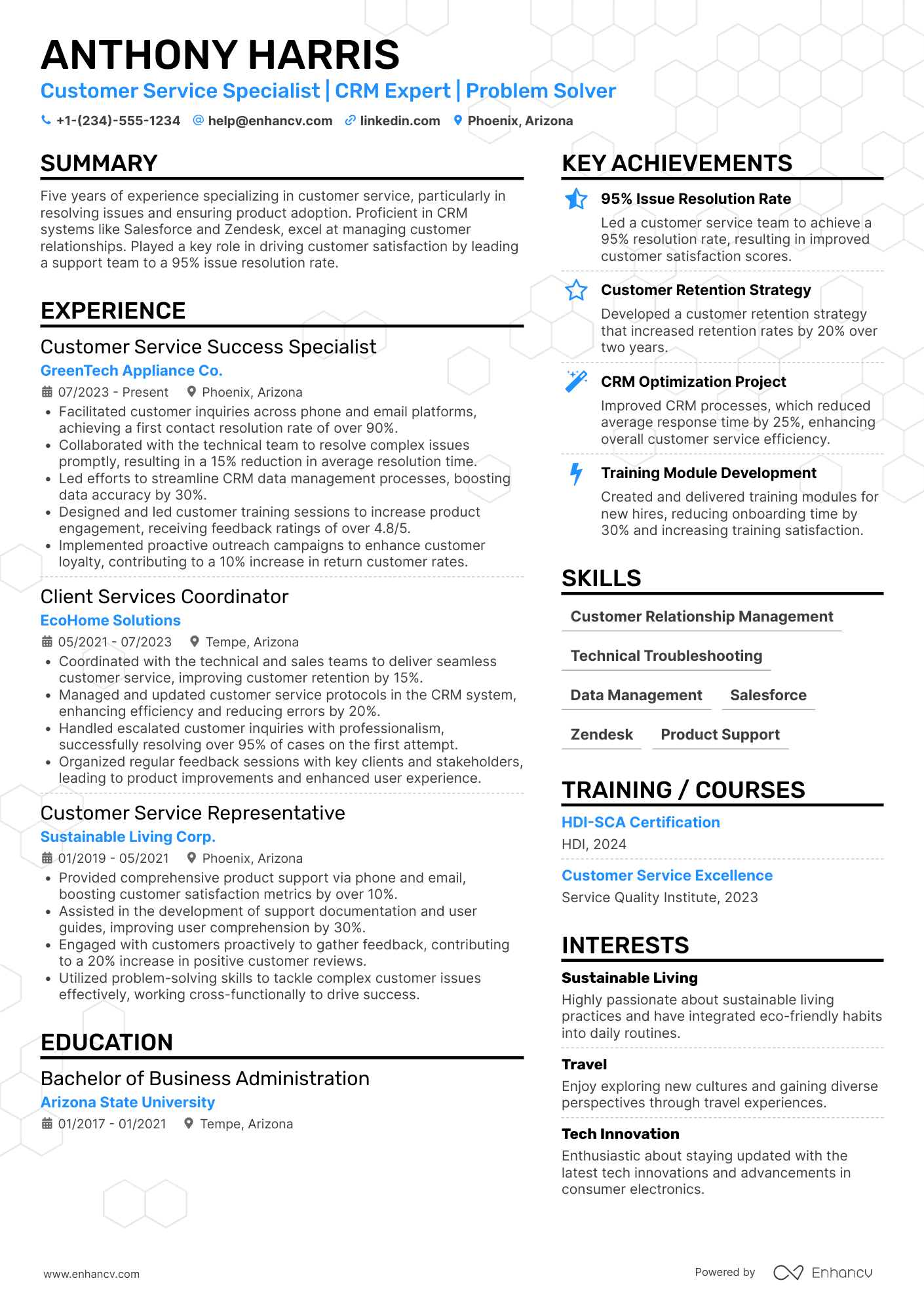 Customer Service Success Specialist Resume Example
