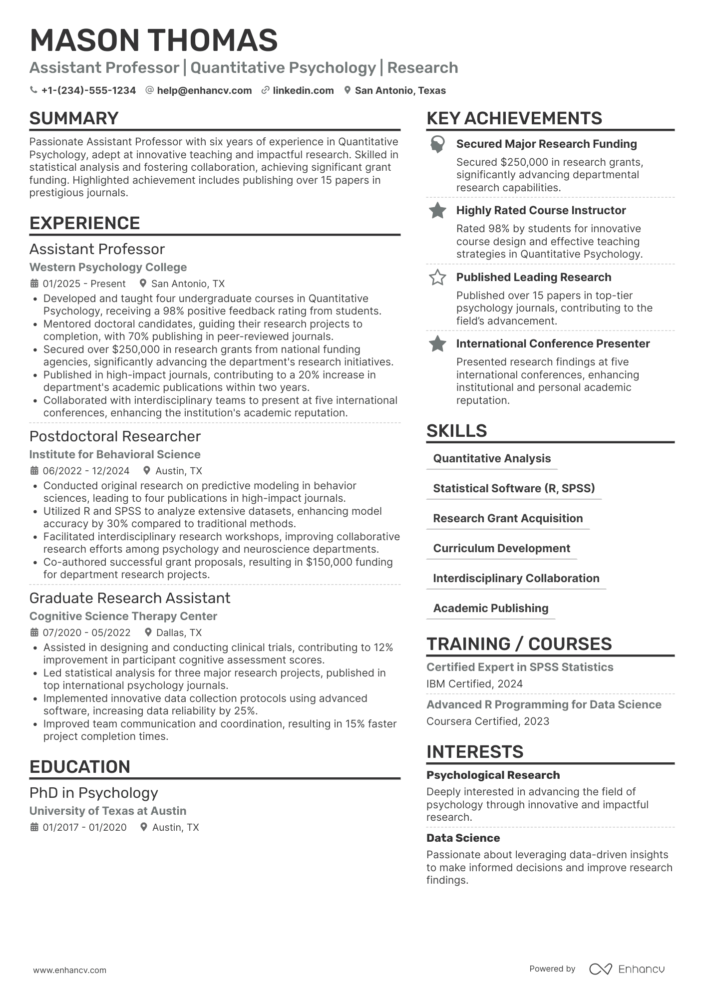 PhD Assistant Professor Resume Example