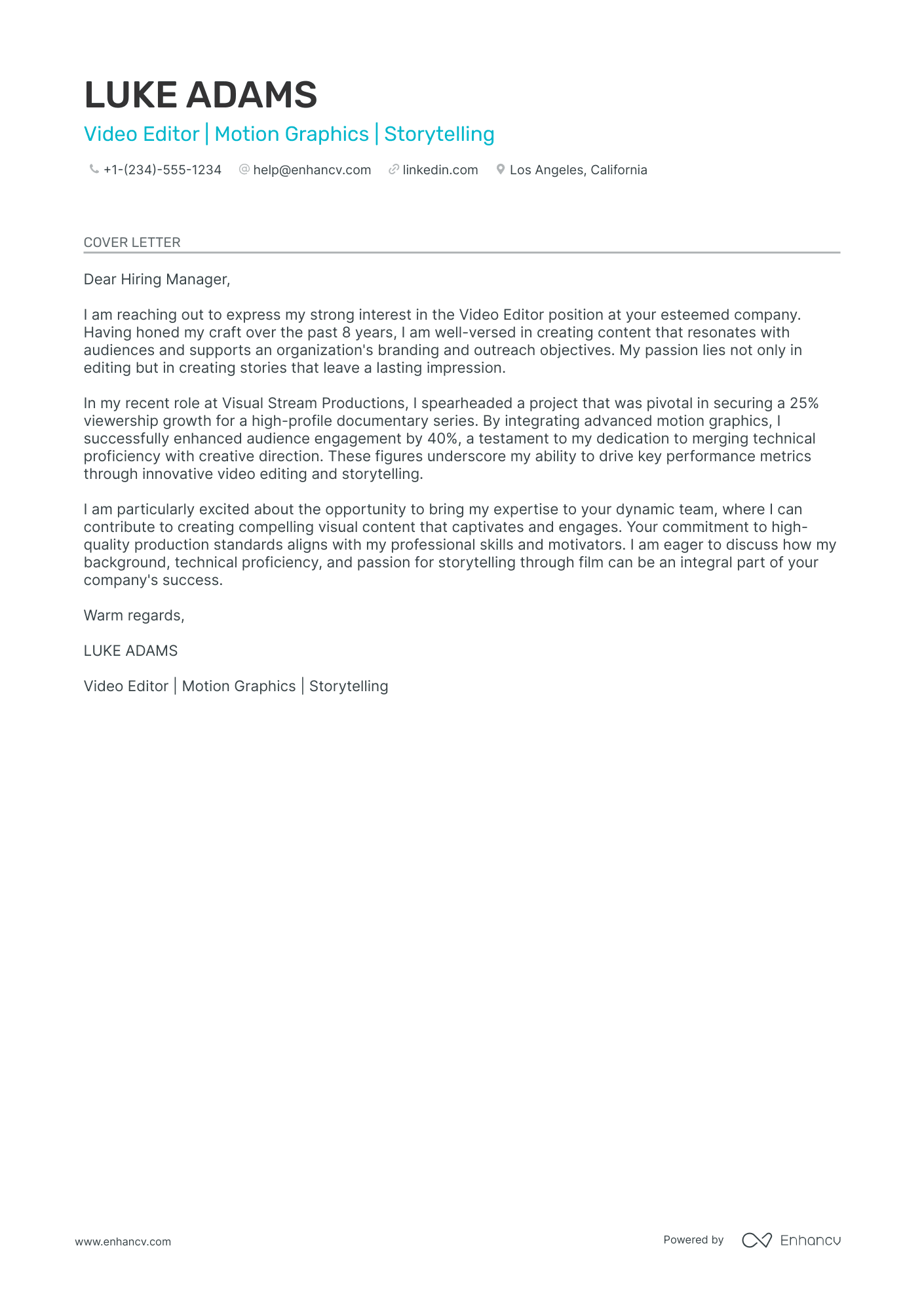 Freelance Video Editor Resume Example