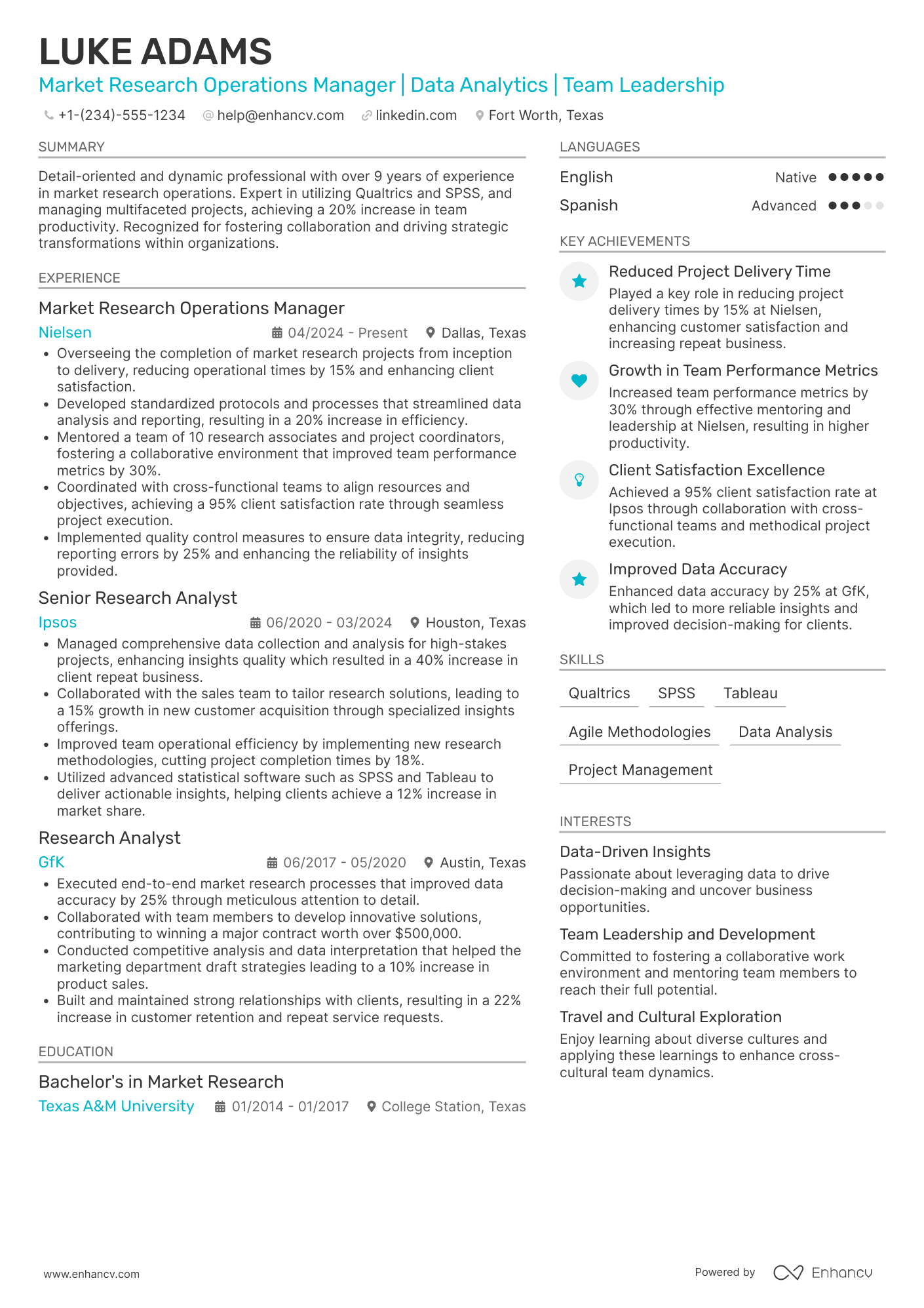 Market Research Operations Manager Resume Example