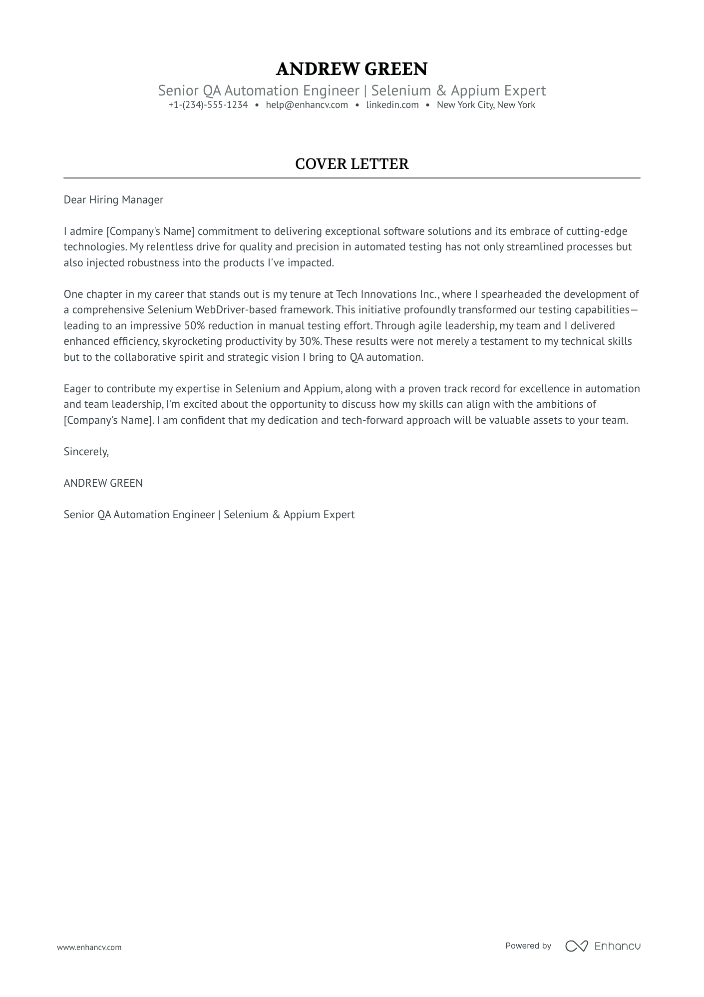 QA Automation Resume Example