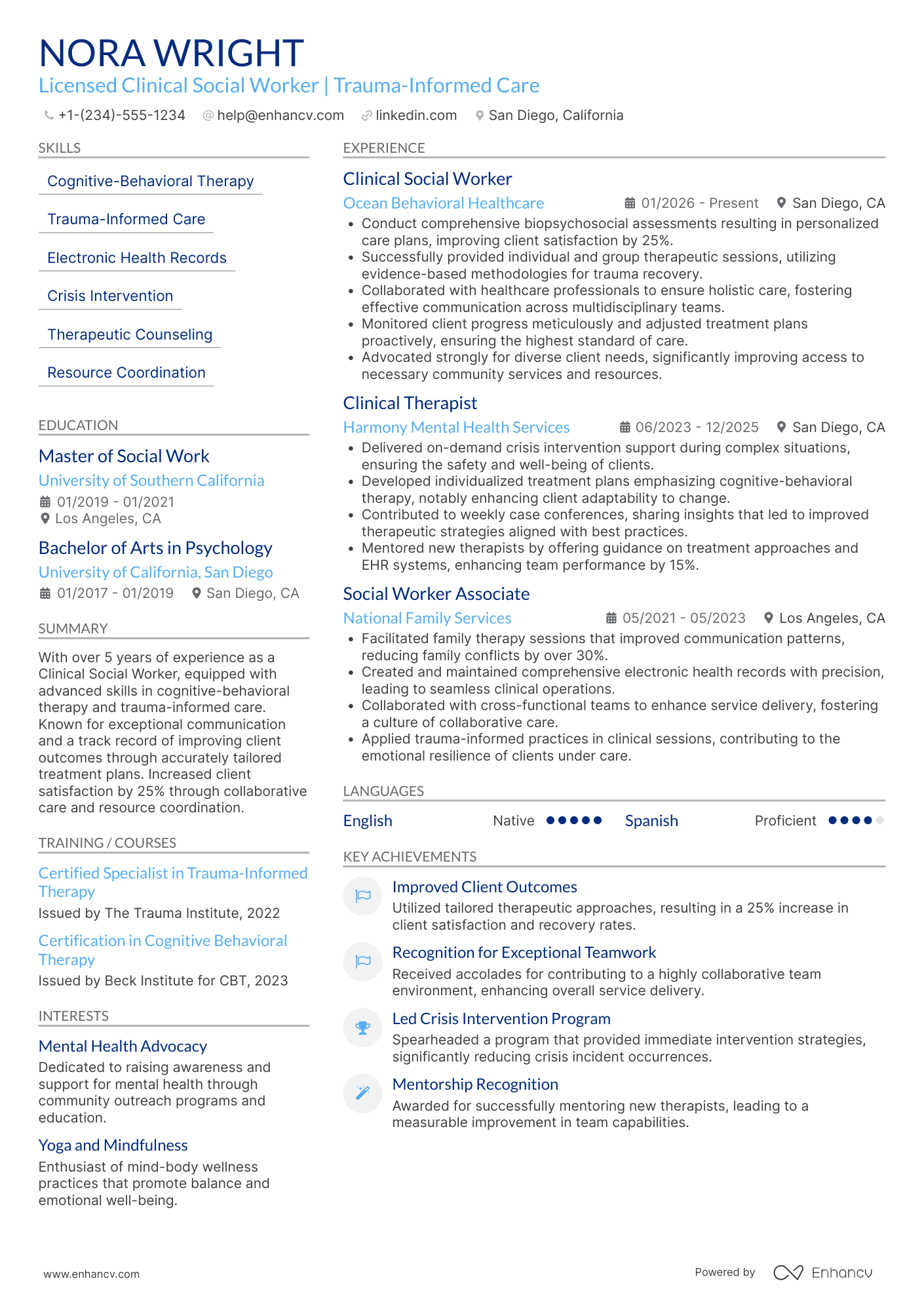 Clinical Social Worker Resume Example