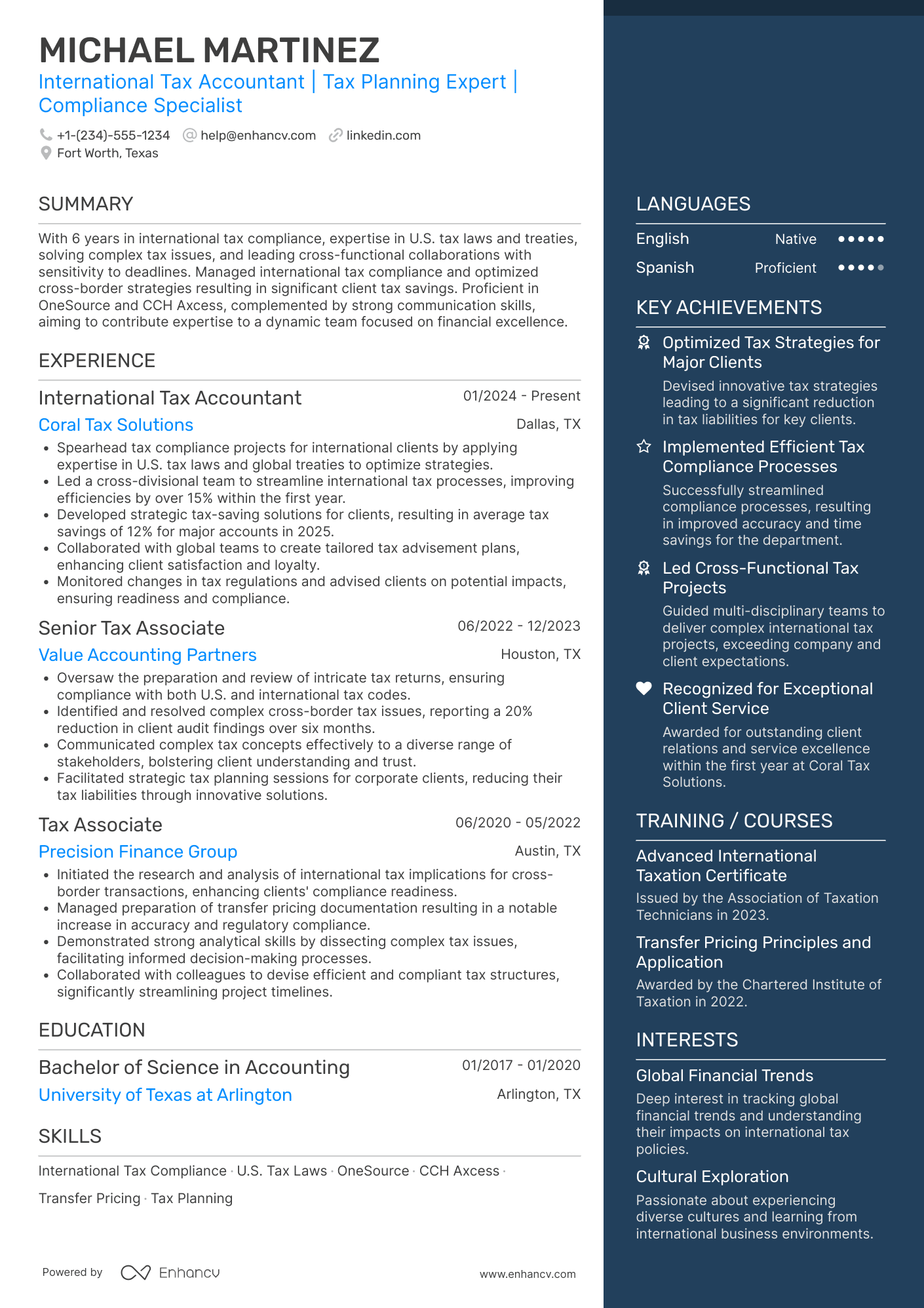 International Tax Accountant Resume Example