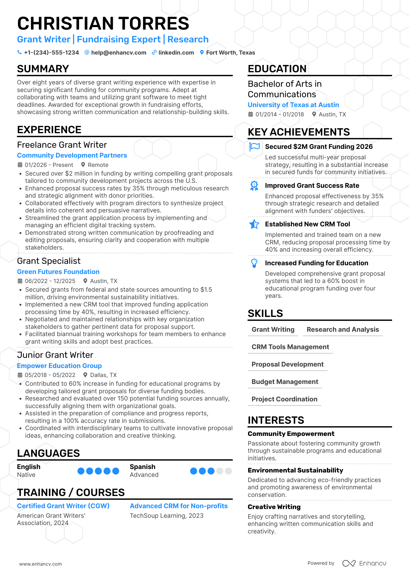 Freelance Grant Writer Resume Example