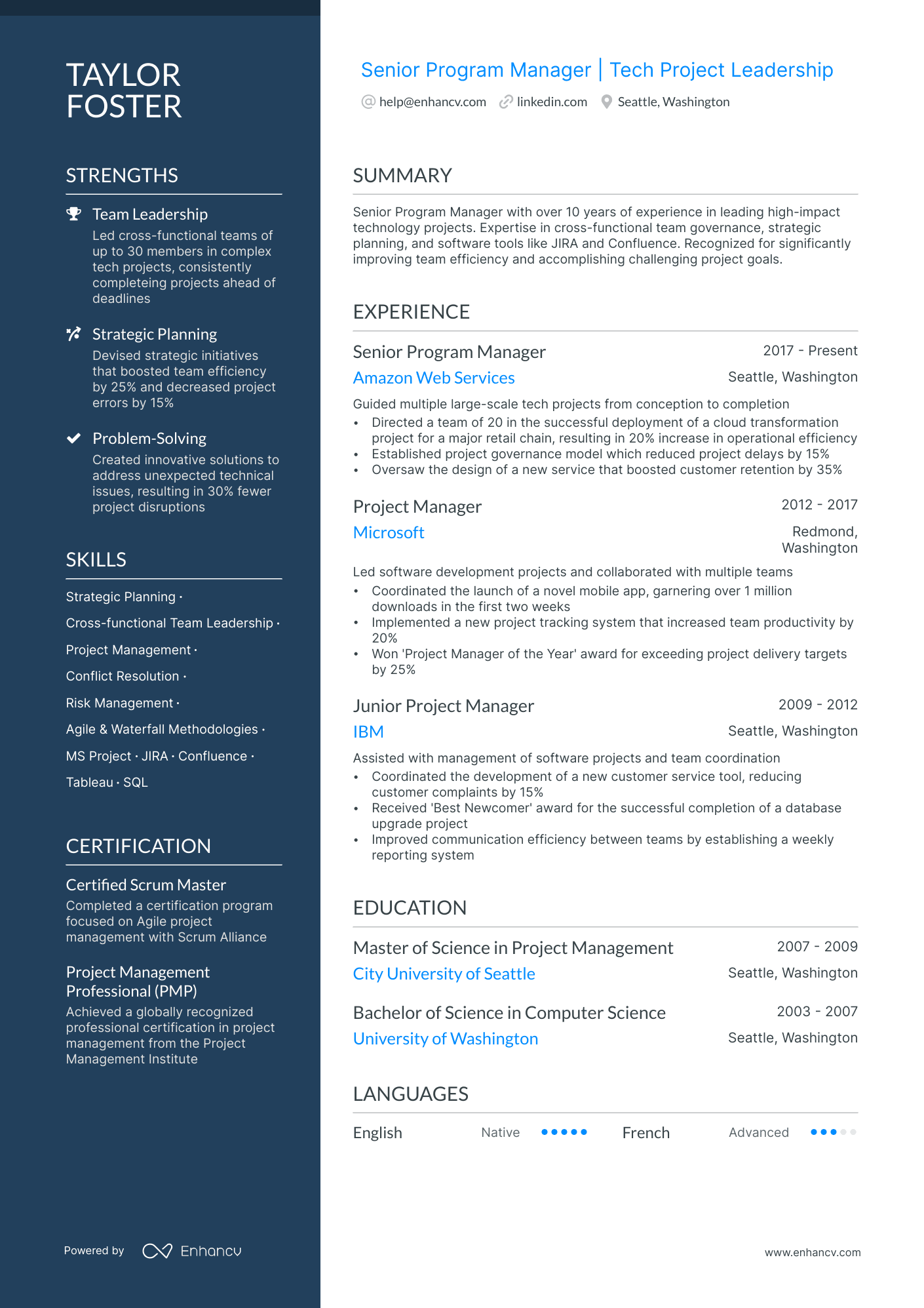 Senior Program Manager Resume Example