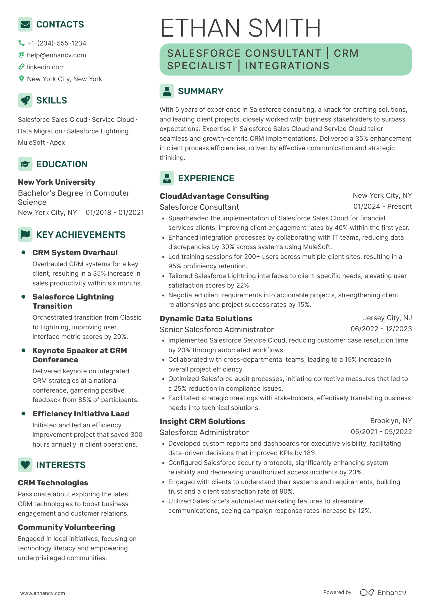 Salesforce Certified Consultant Resume Example