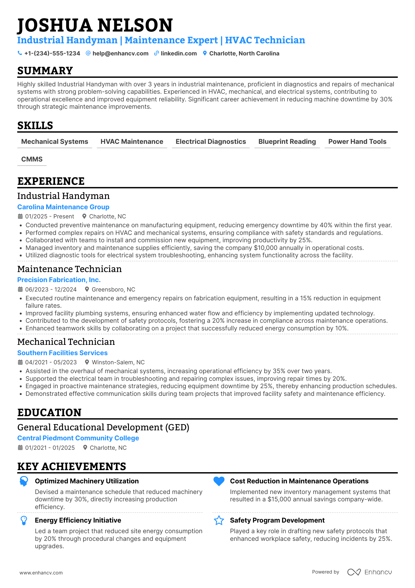 Industrial Handyman Resume Example