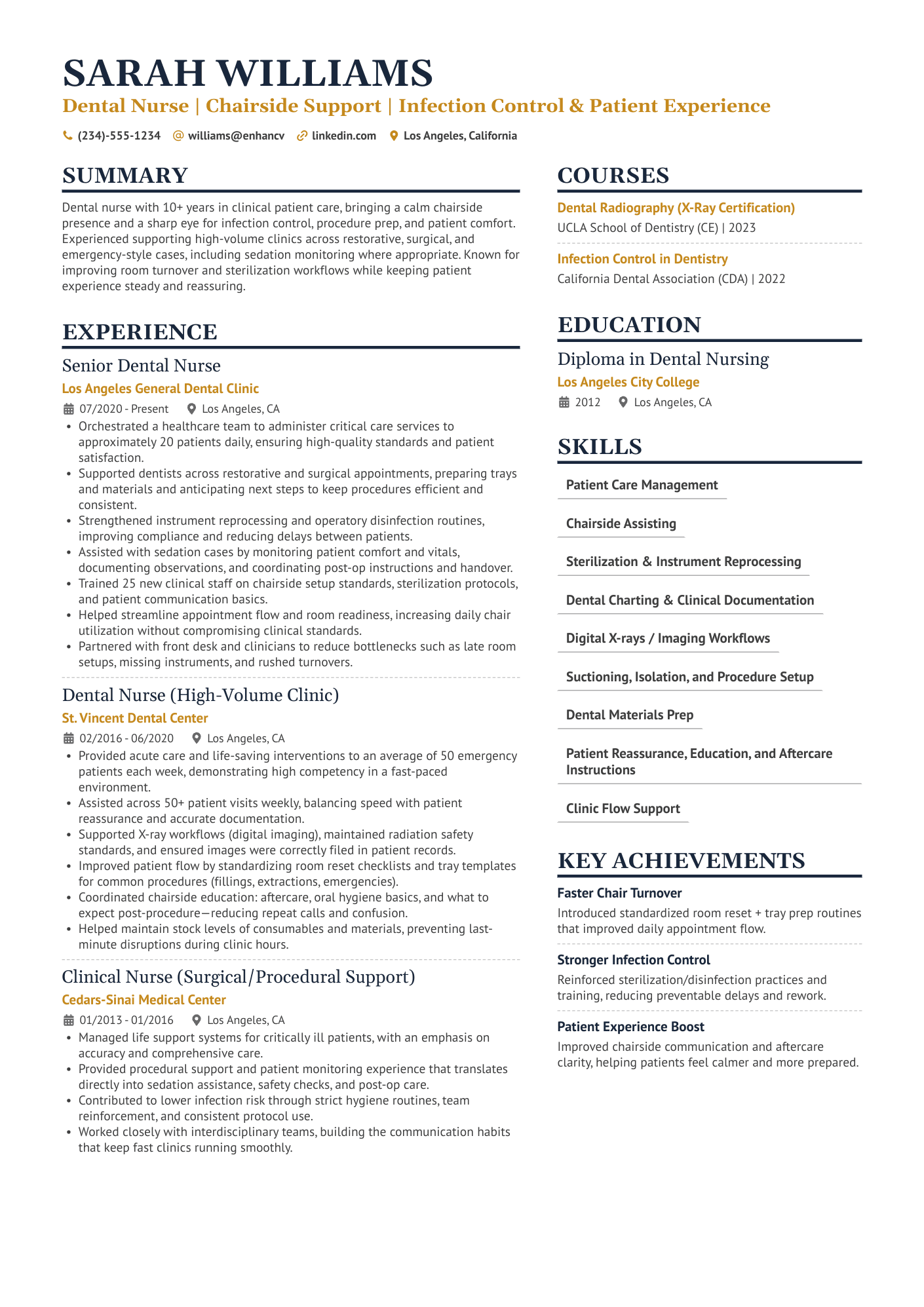 Dental Nurse Resume Example