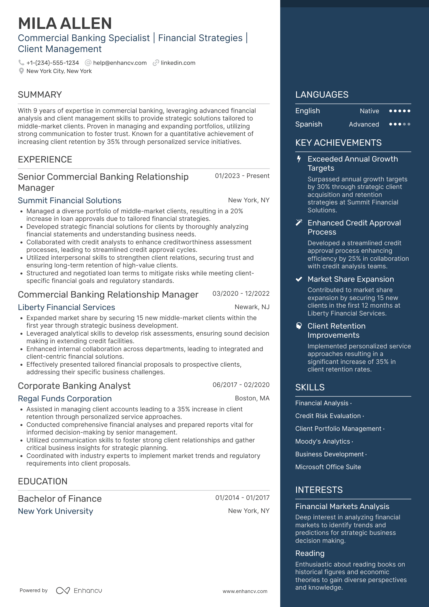 Commercial Banking Resume Example