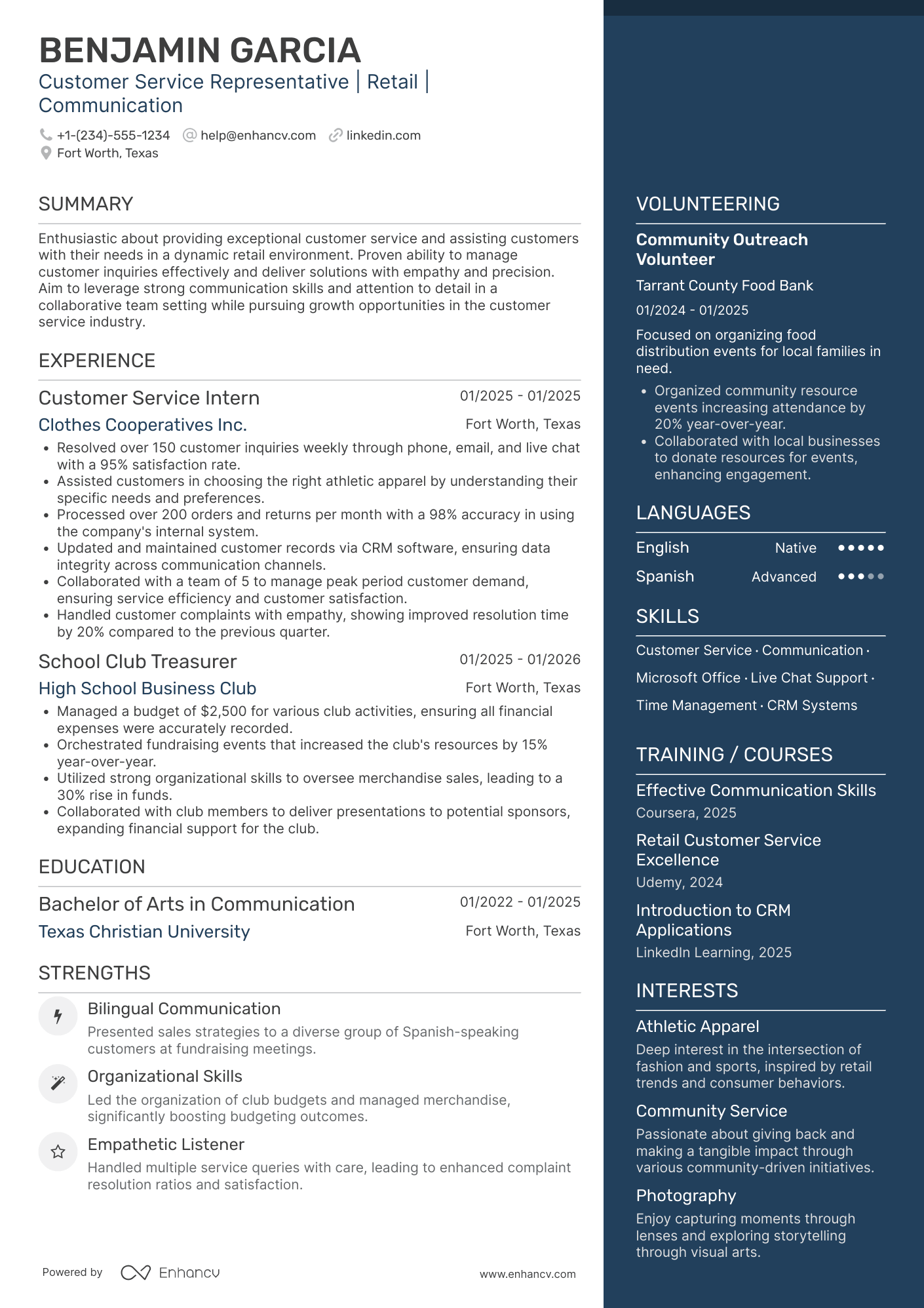 High School Student For Customer Service Resume Example