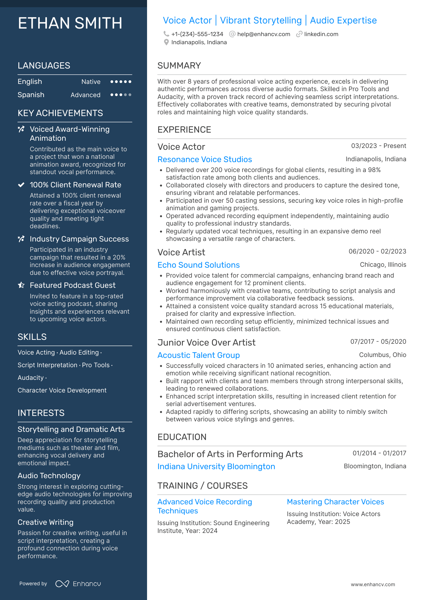 Voice Actor Resume Example