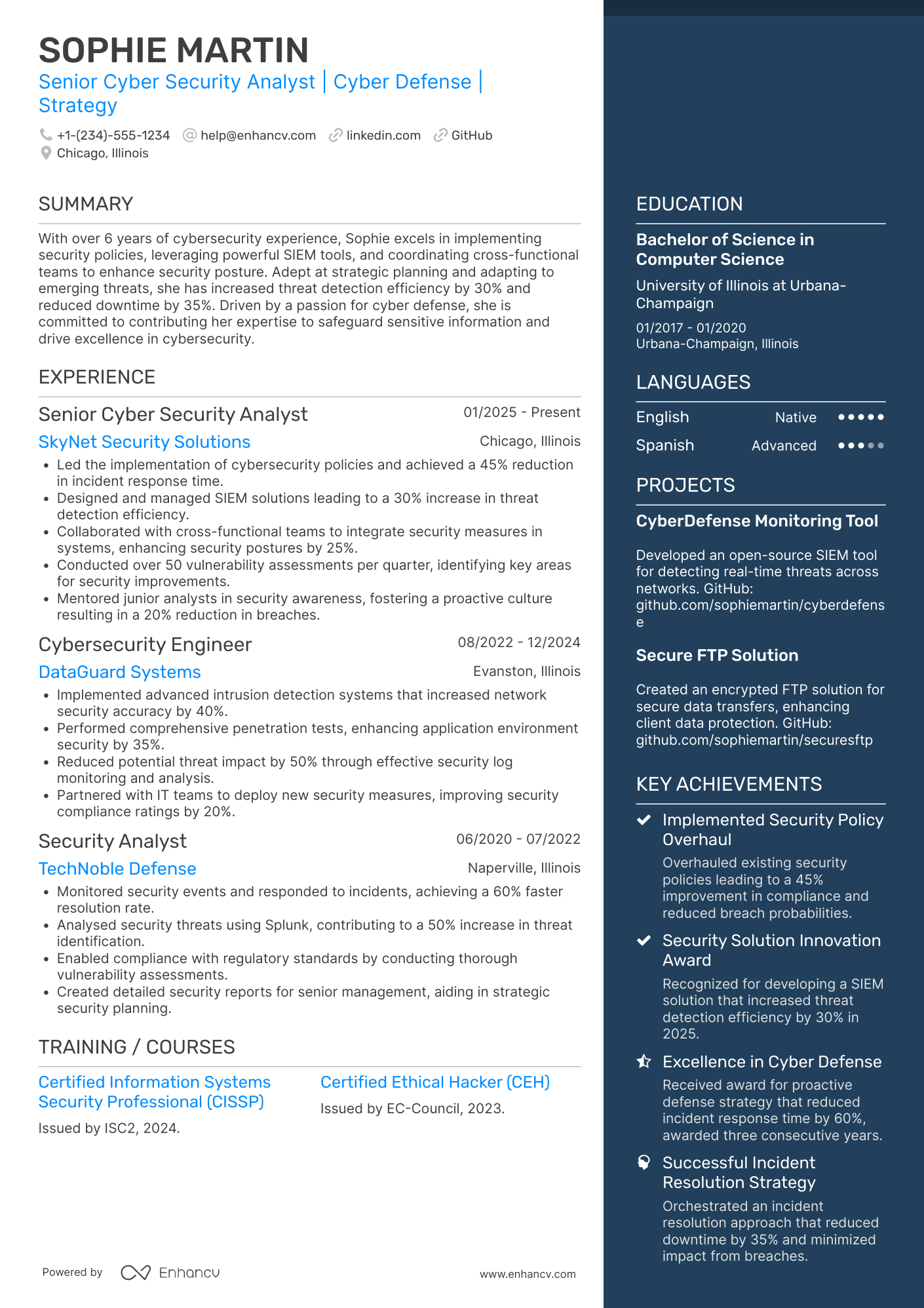 Senior Cyber Security Analyst Resume Example