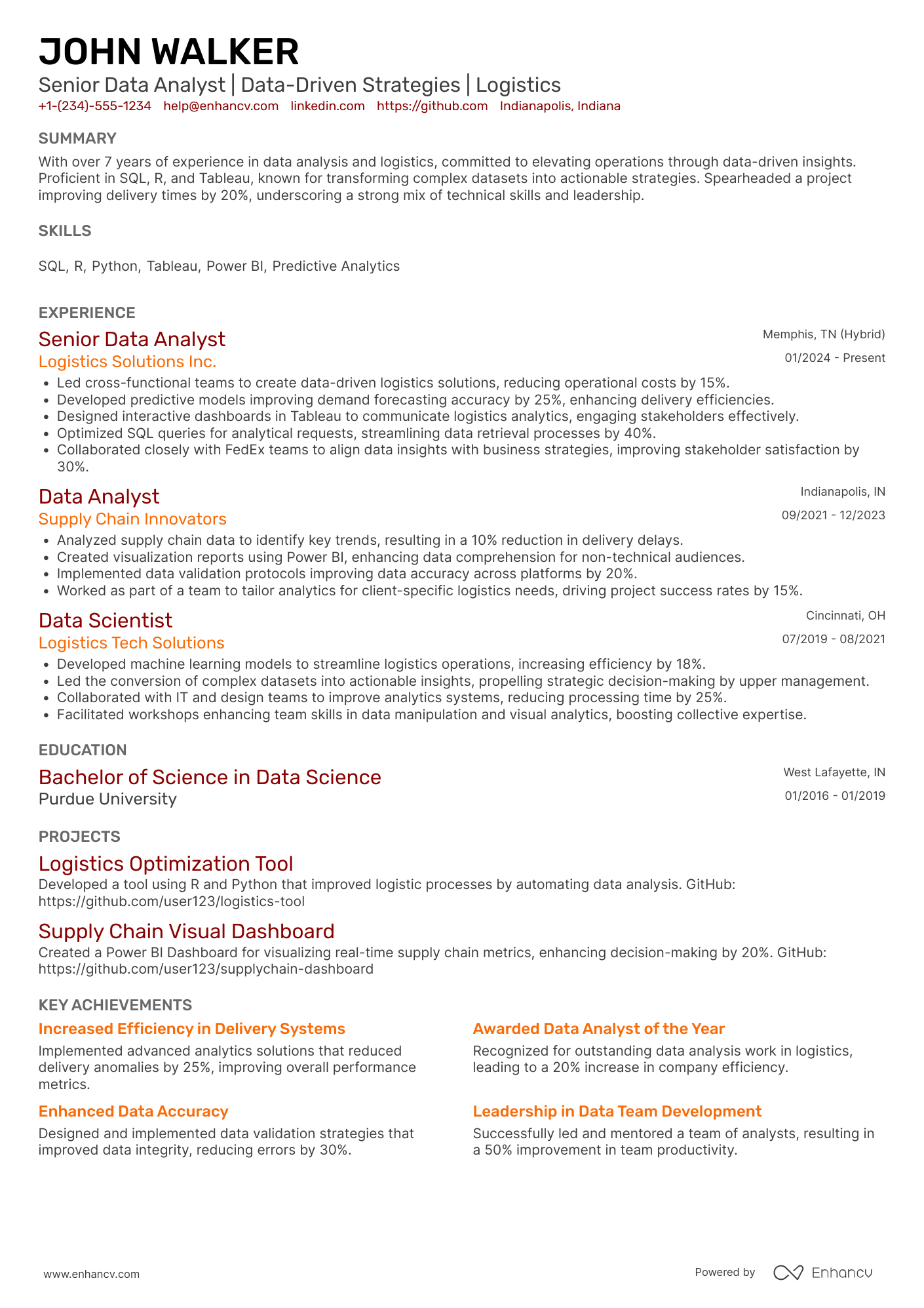 FedEx Senior Data Analyst Resume Example