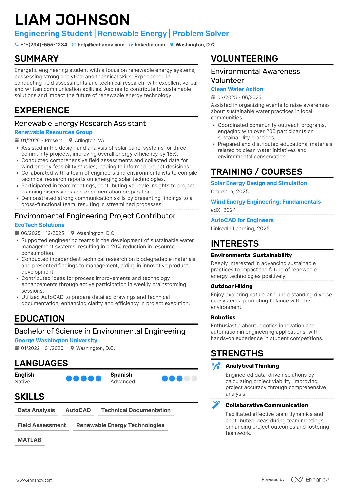 Summer Engineering Student Intern Resume Example