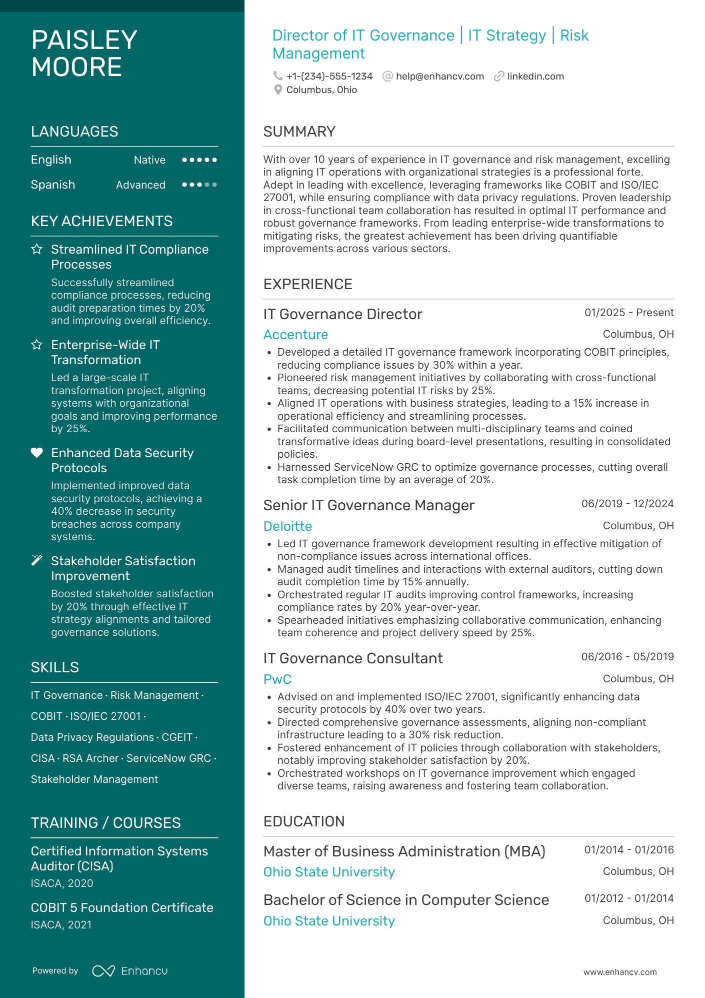 IT Director of IT Governance Resume Example
