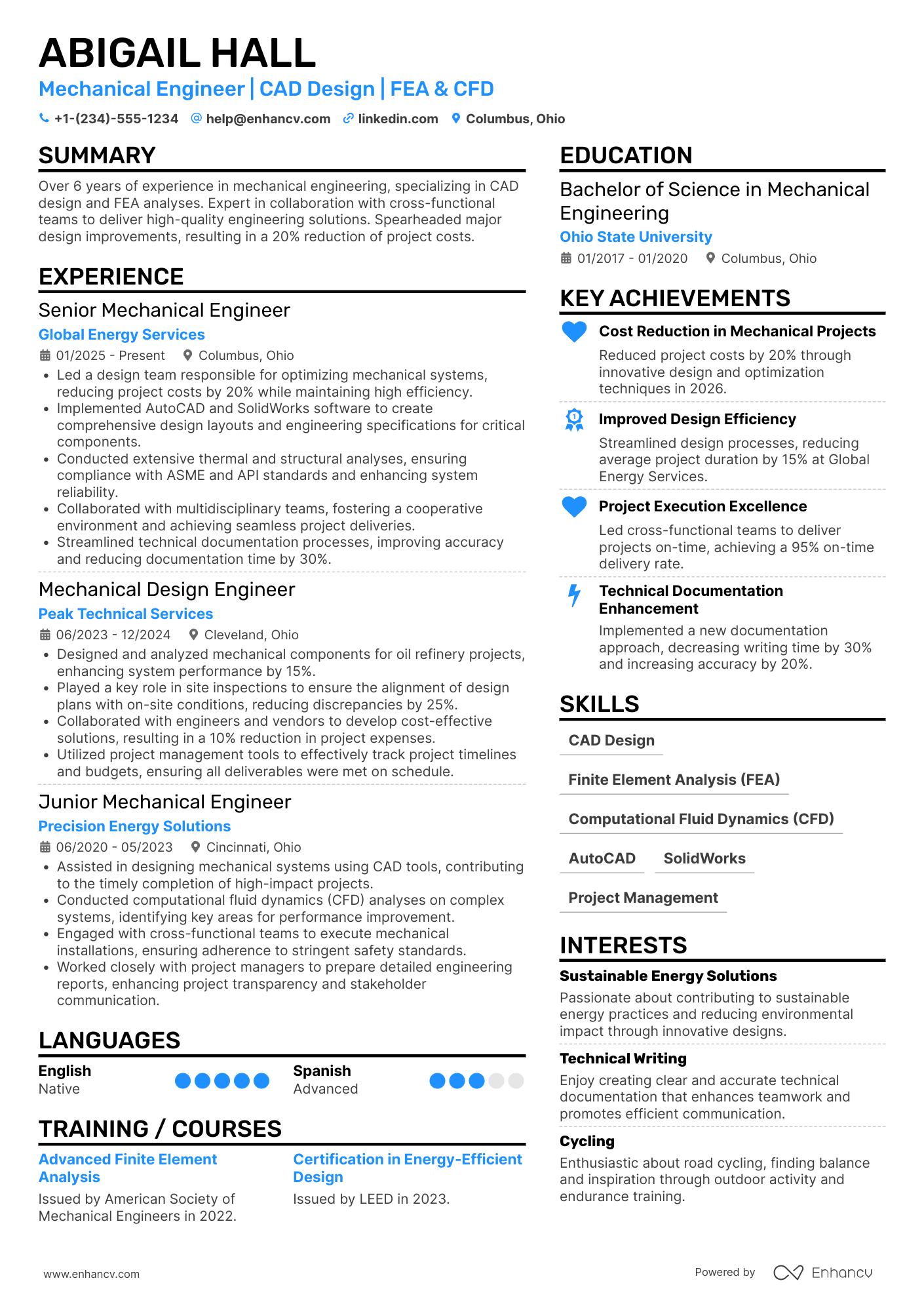 Mechanical Engineer Resume Example