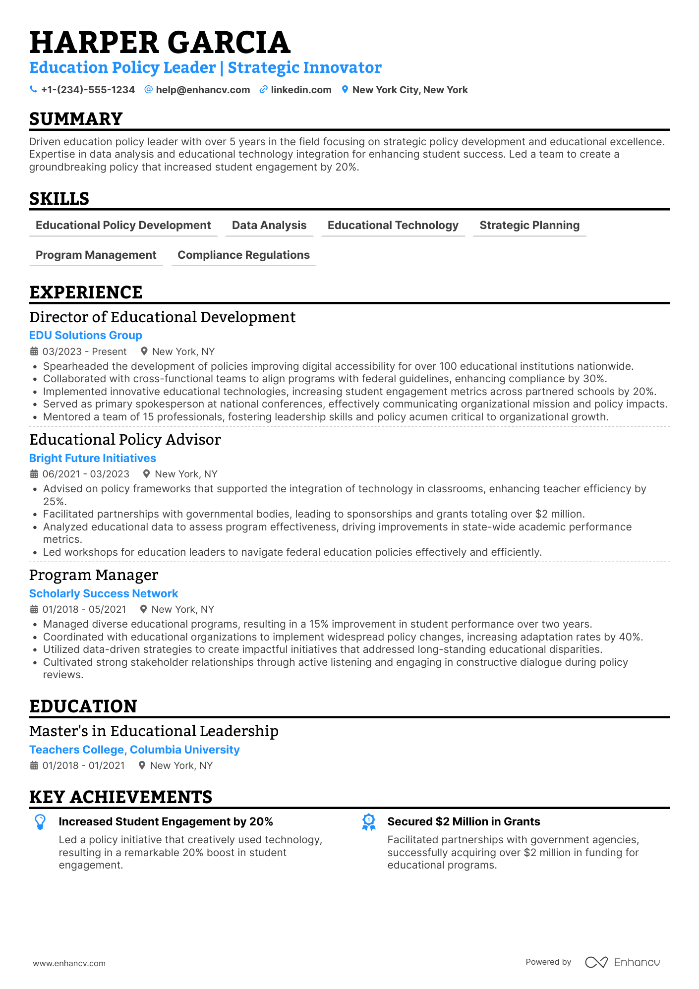 Secretary of Education Resume Example