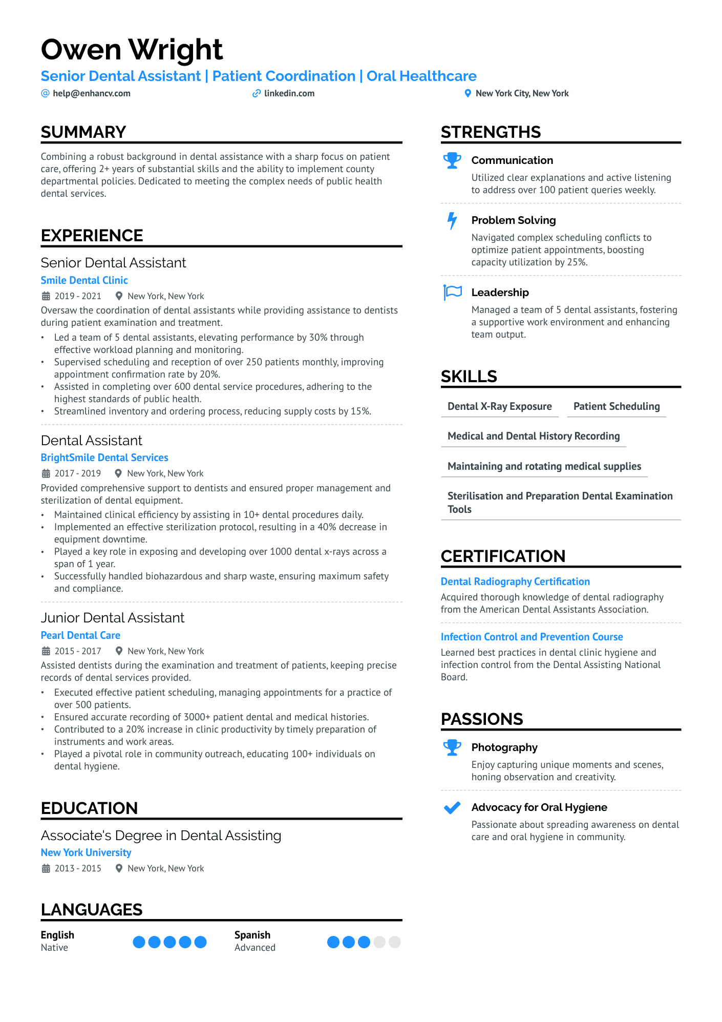 Senior Dental Assistant Resume Example