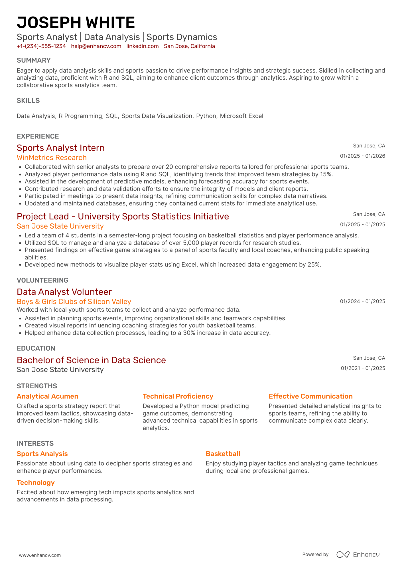 Entry Level Sports Analyst Resume Example