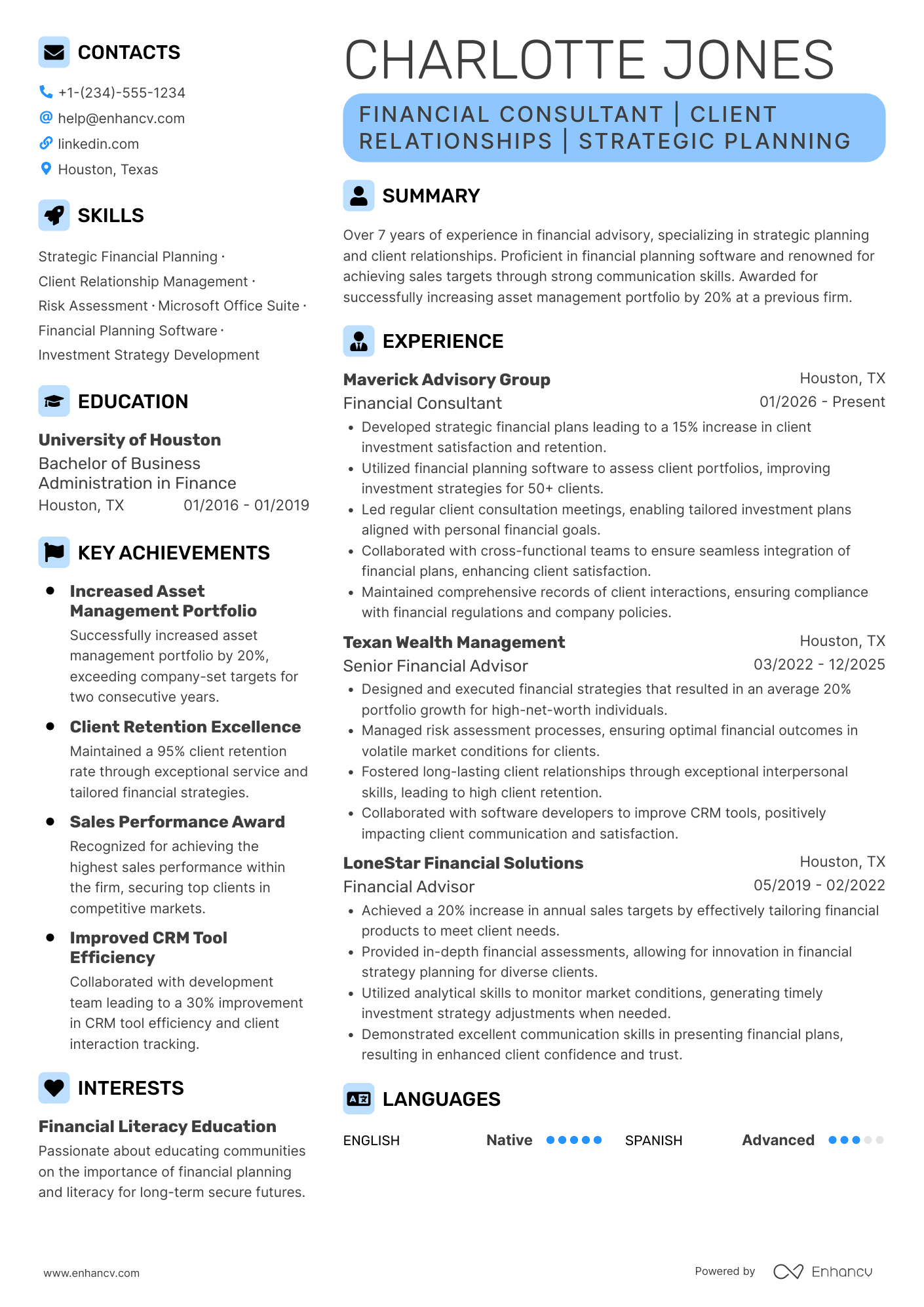 Financial Representative Resume Example
