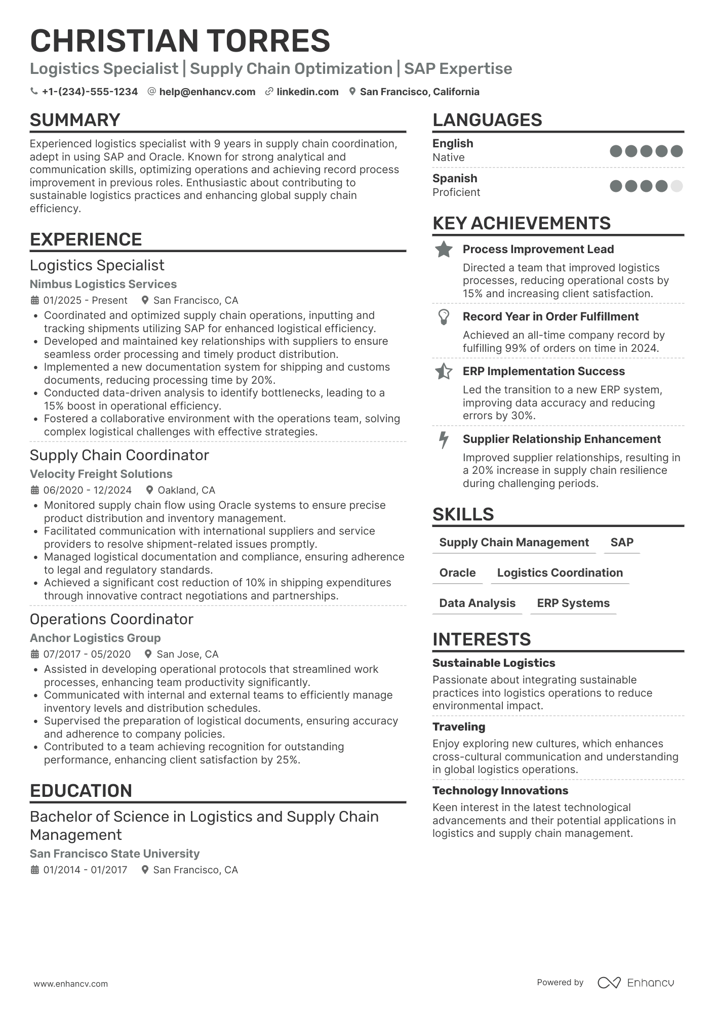 Logistics Coordinator Resume Example