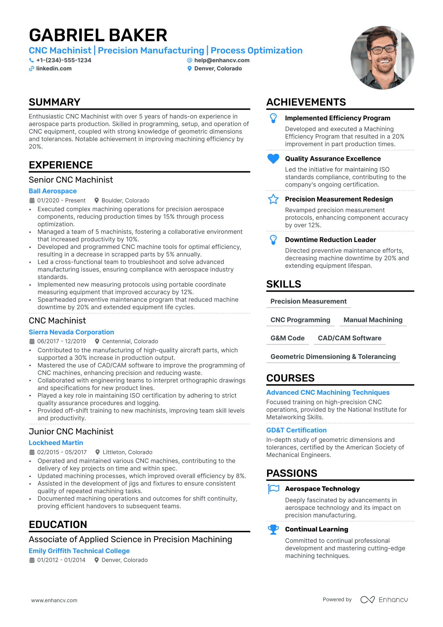 CNC Machinist Resume Example