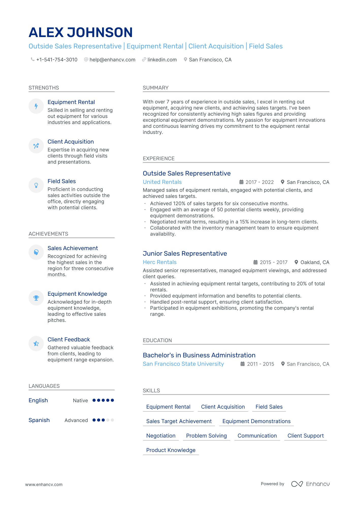 Outside Sales Resume Example
