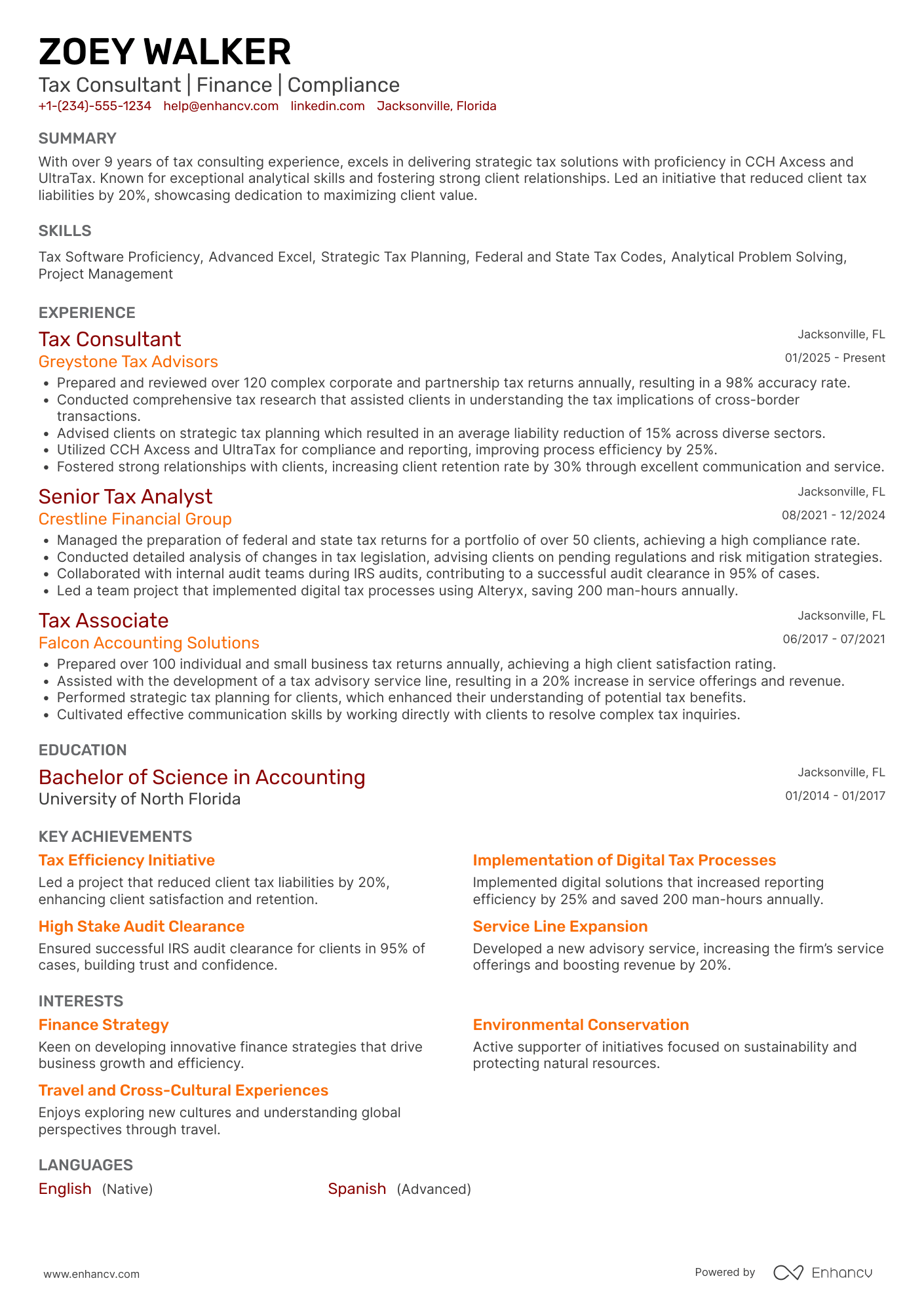 Deloitte Tax Consultant Resume Example