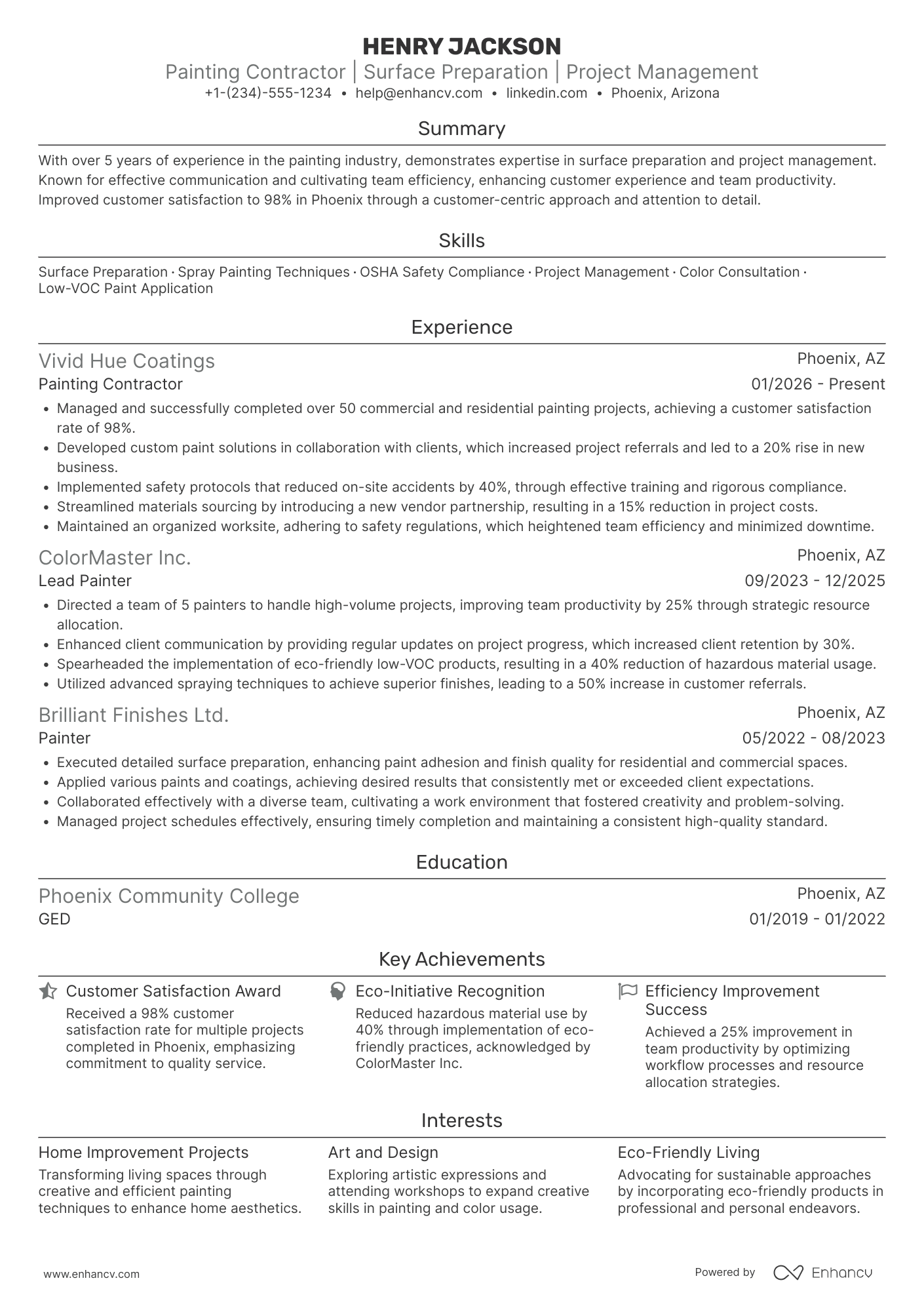 Painting Contractor Resume Example