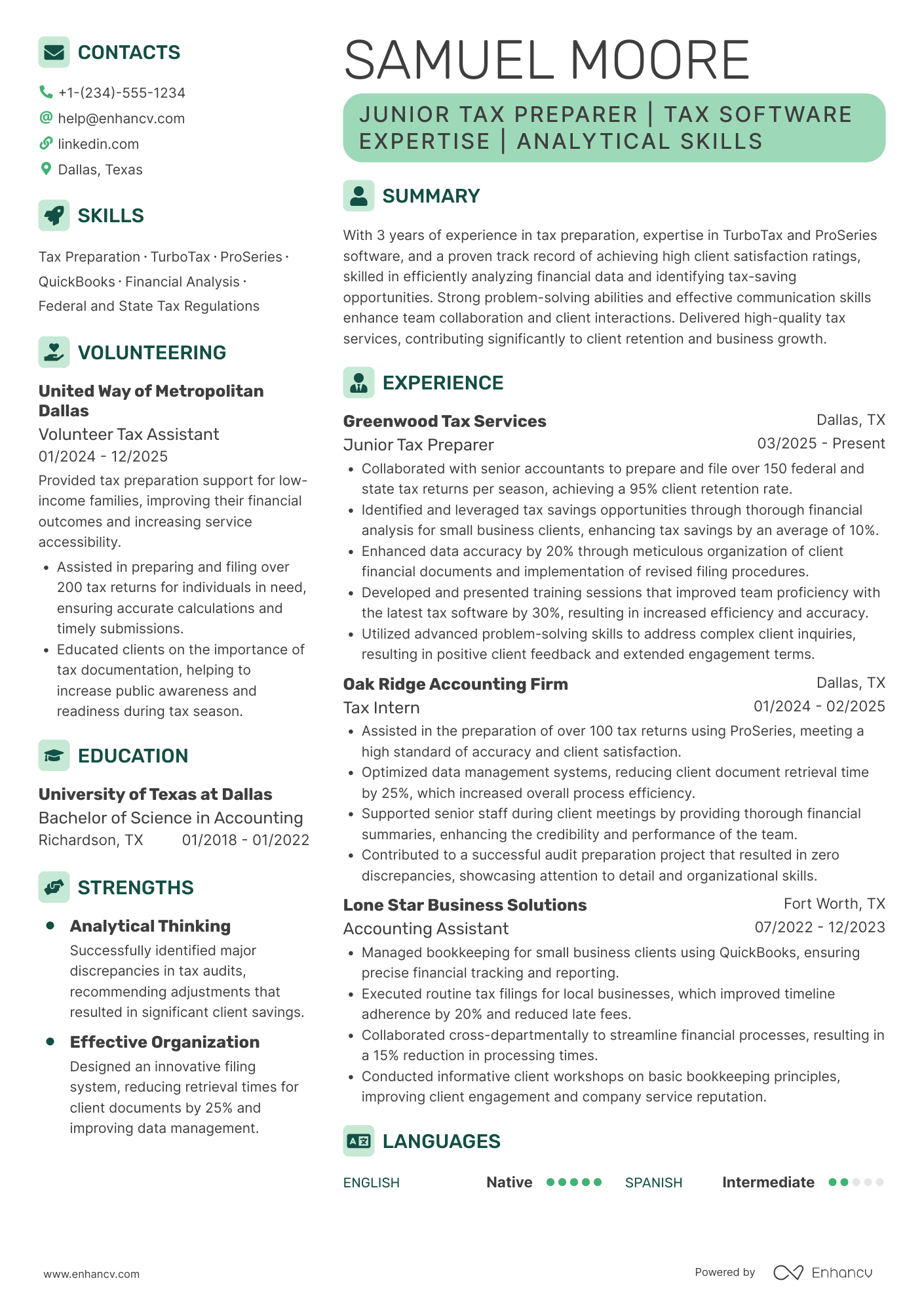 Junior Tax Preparer Resume Example