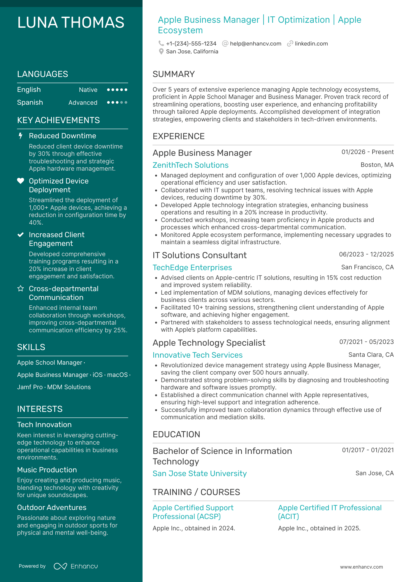 Apple Business Manager Resume Example