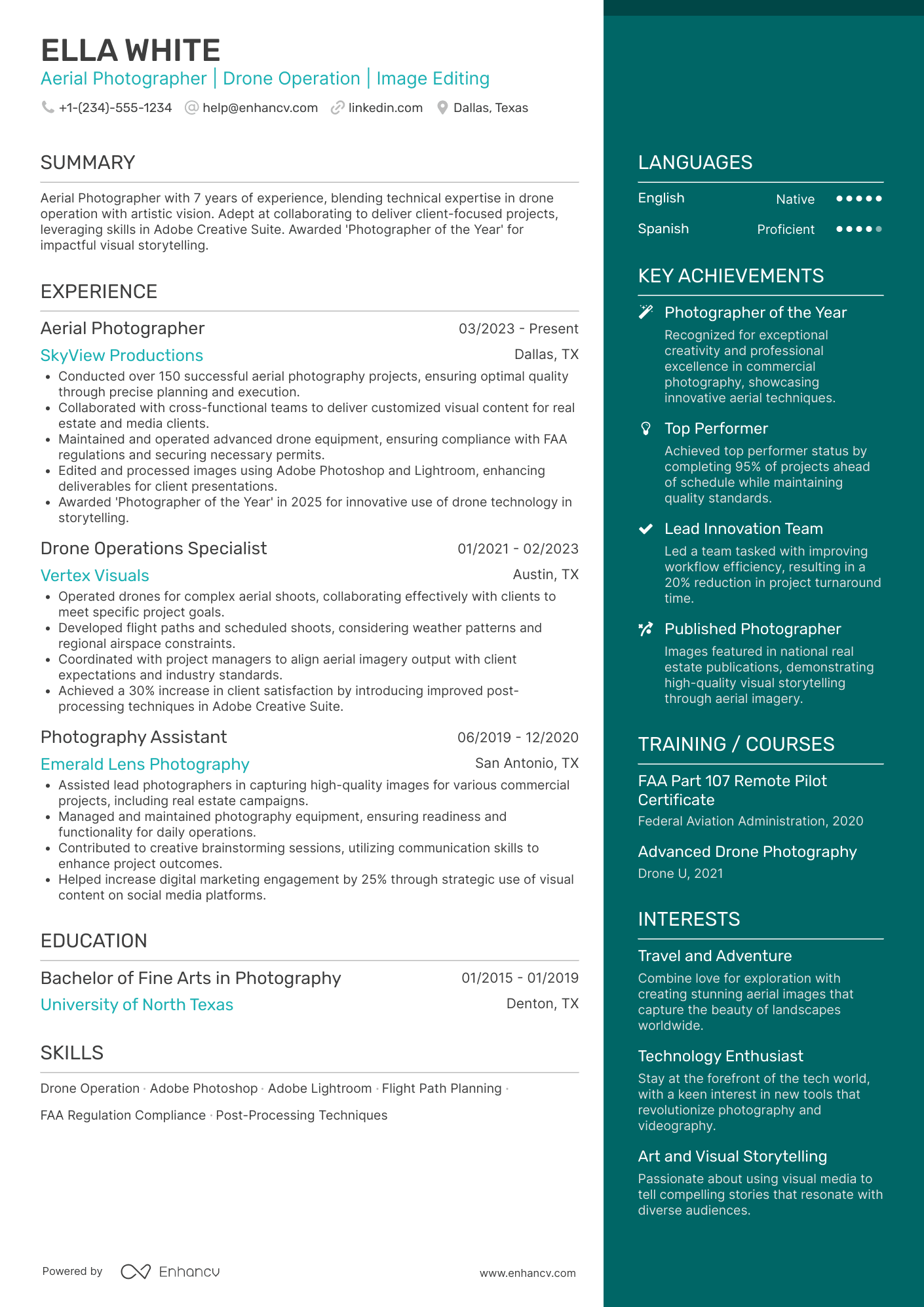 Aerial Photographer Resume Example