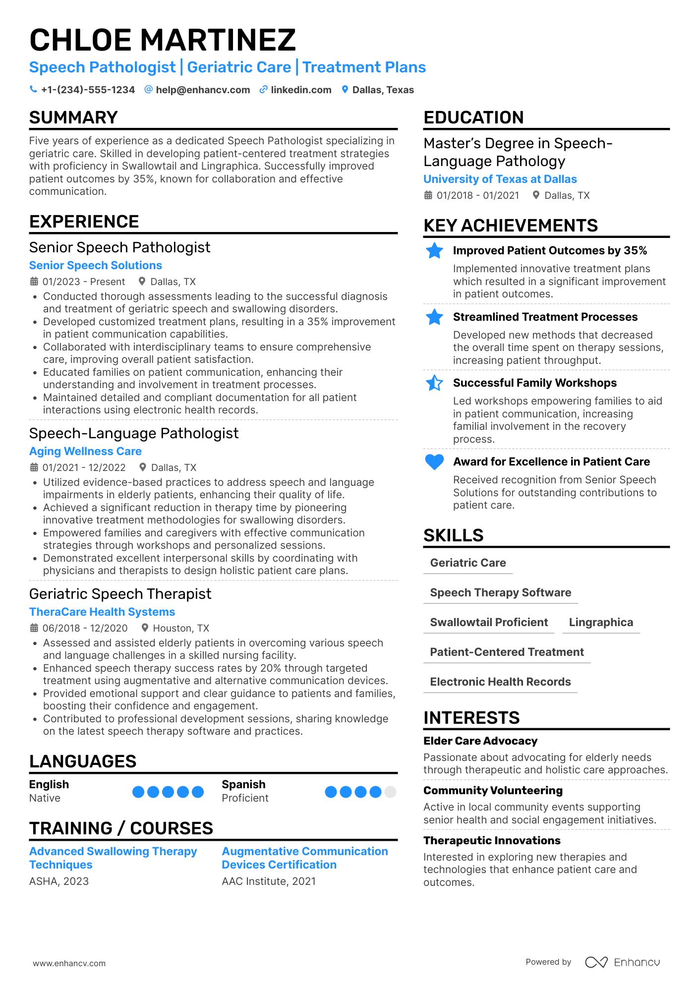 Geriatric Speech Pathologist Resume Example