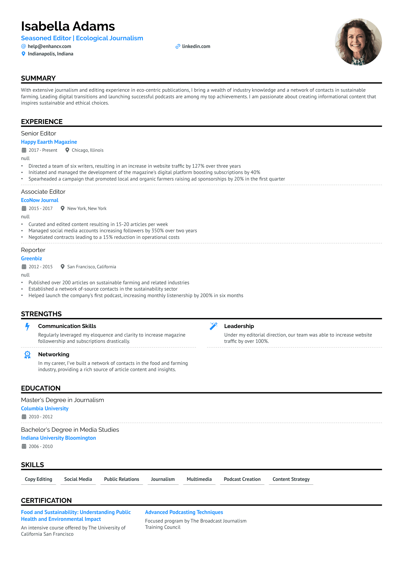 Magazine Journalist Resume Example
