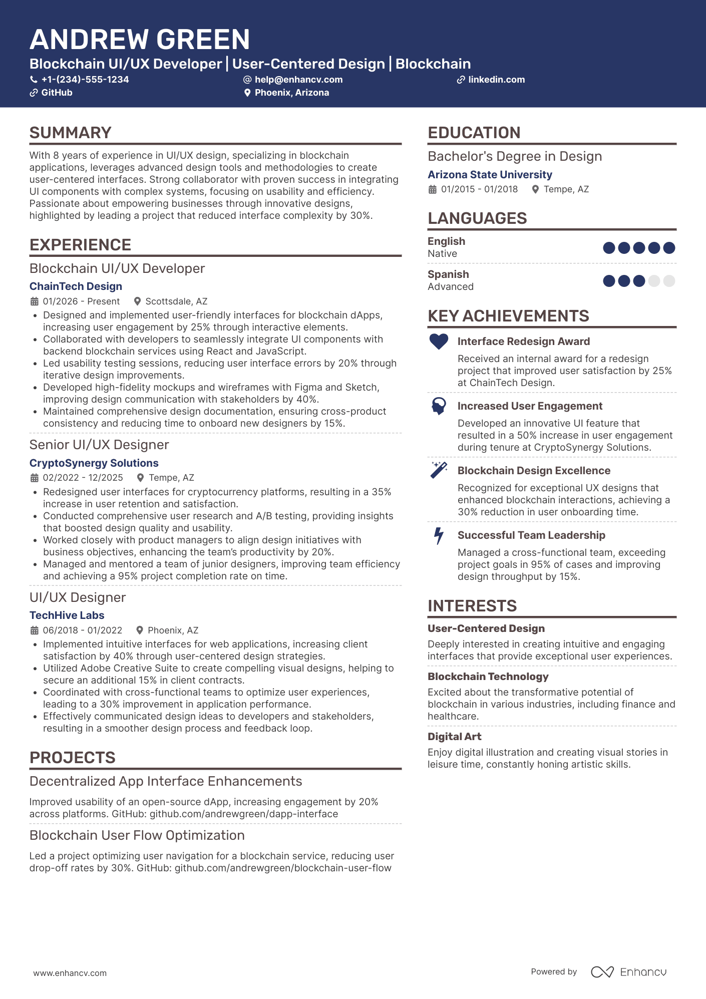 Blockchain UI/UX Developer Resume Example