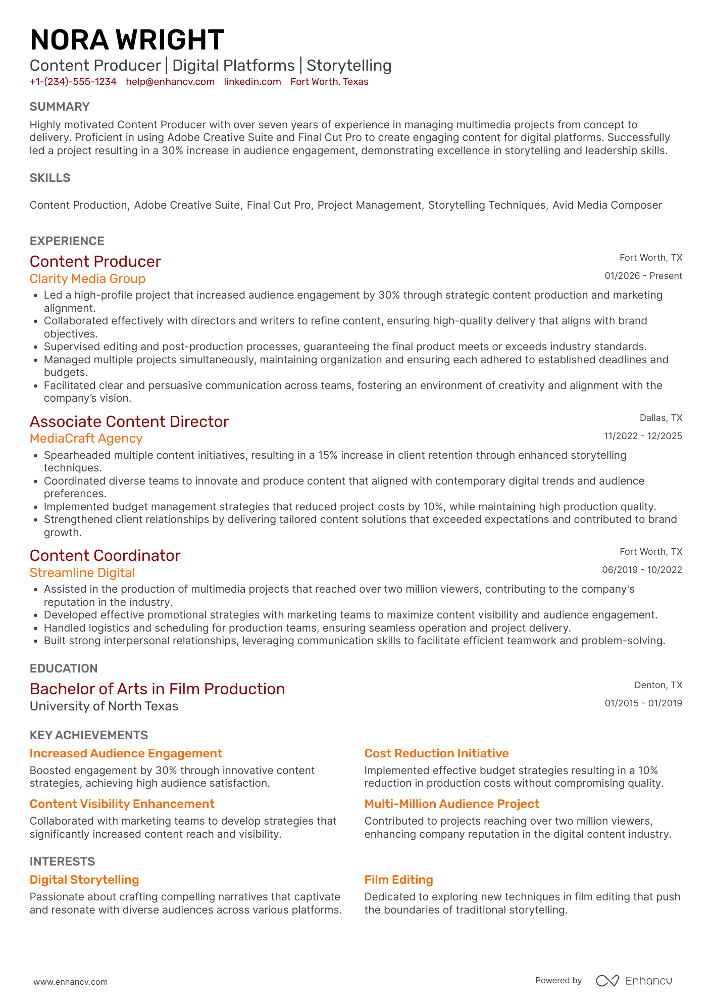 Amazon Prime Video Content Producer Resume Example