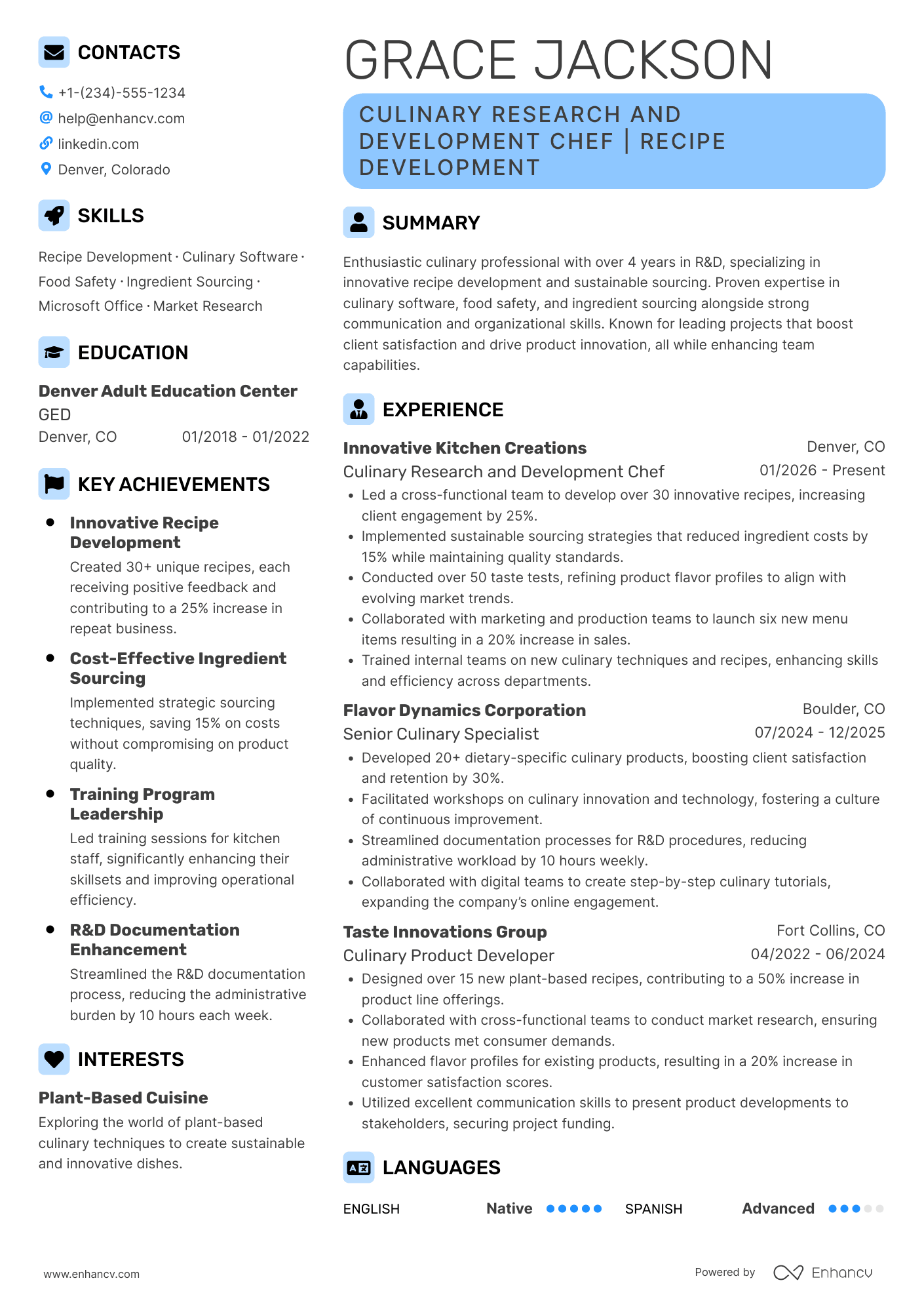 Culinary Research and Development Chef Resume Example