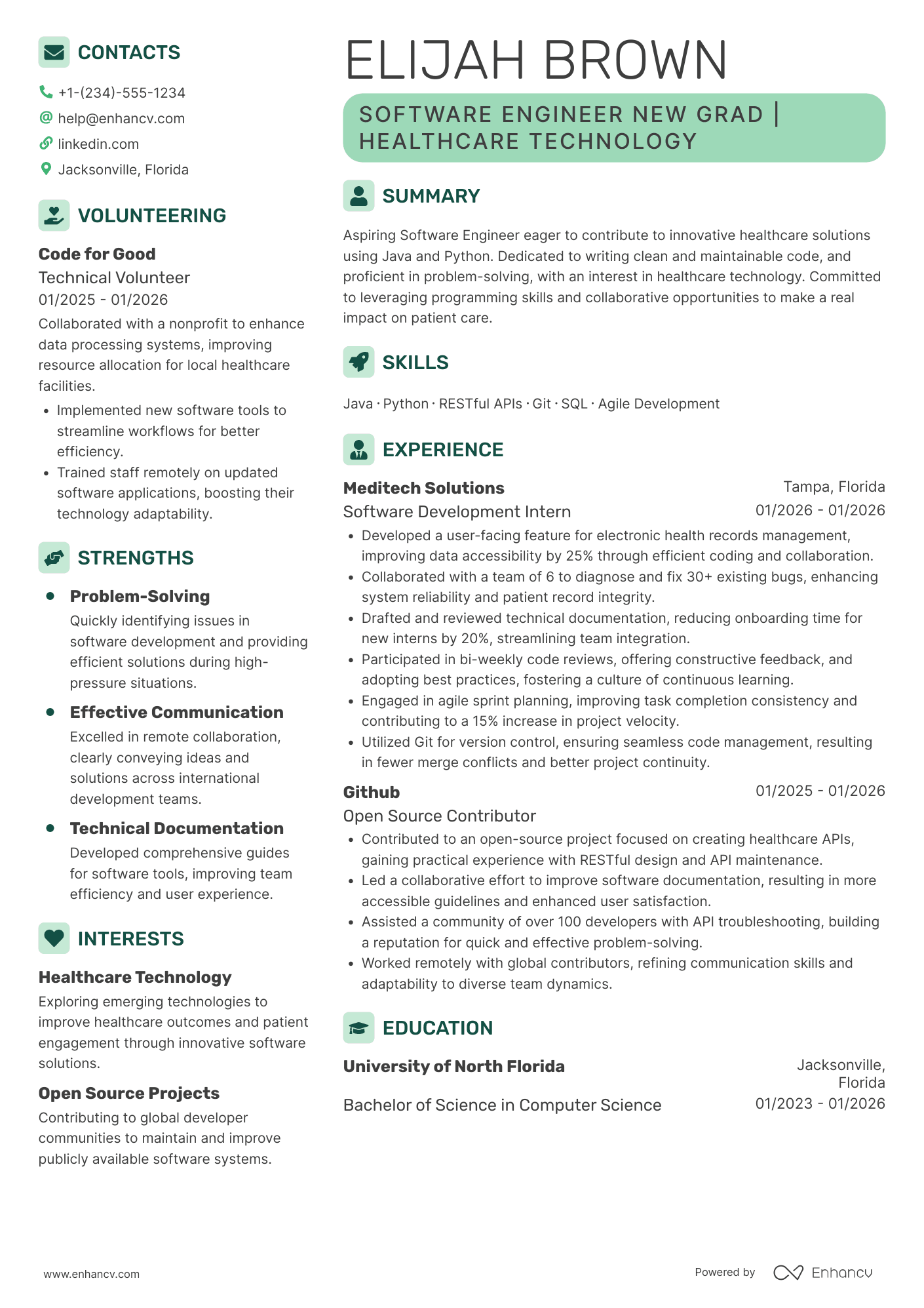 Software Engineer New Grad Resume Example