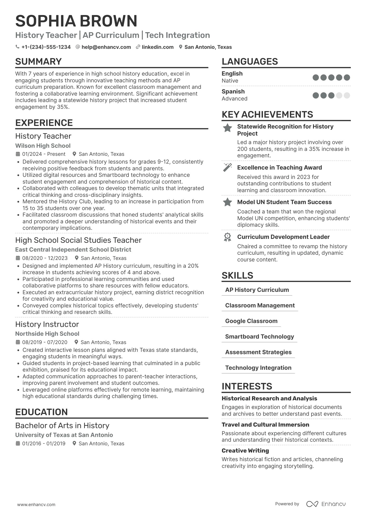 History Teacher Resume Example