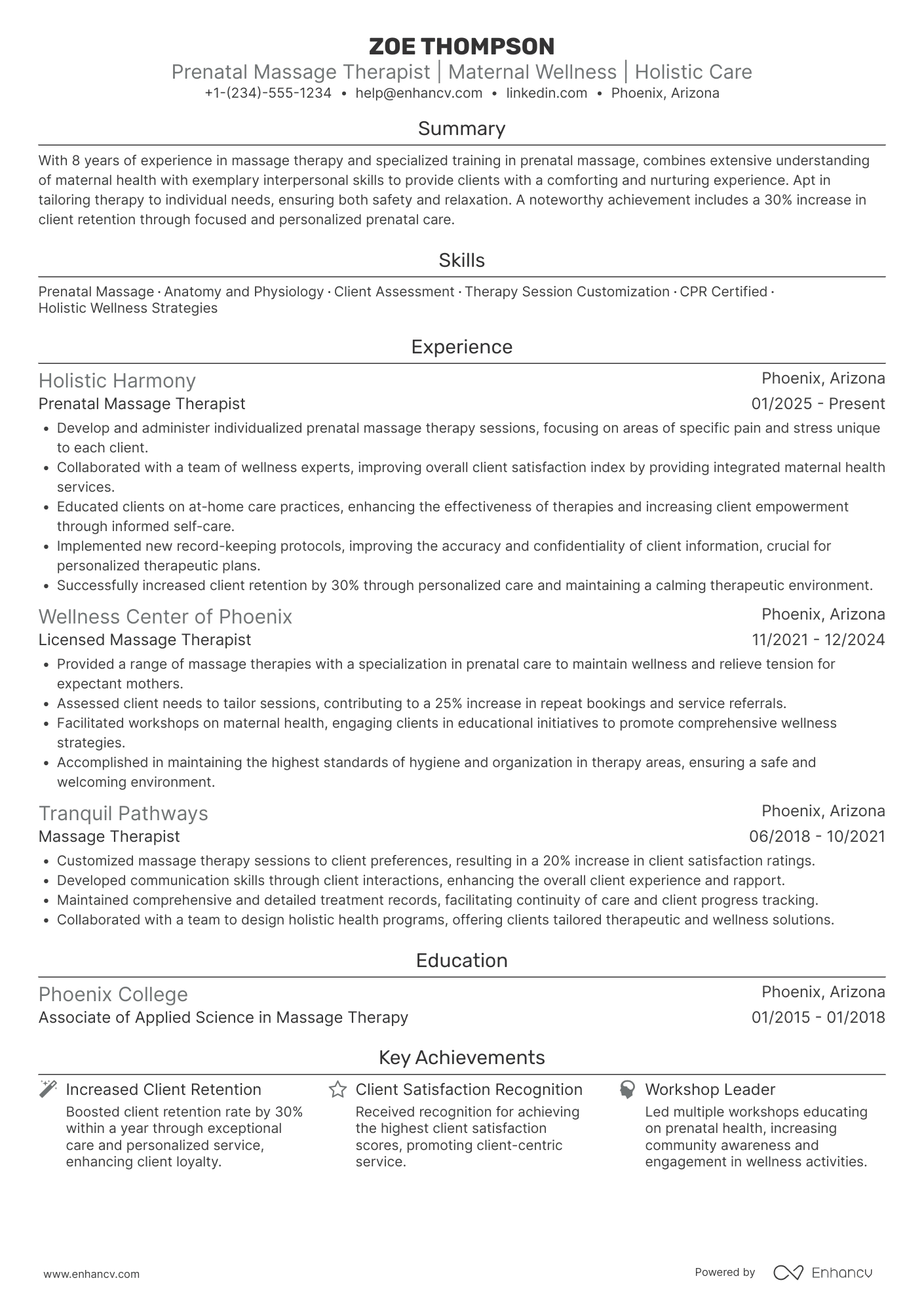 Prenatal Massage Therapist Resume Example