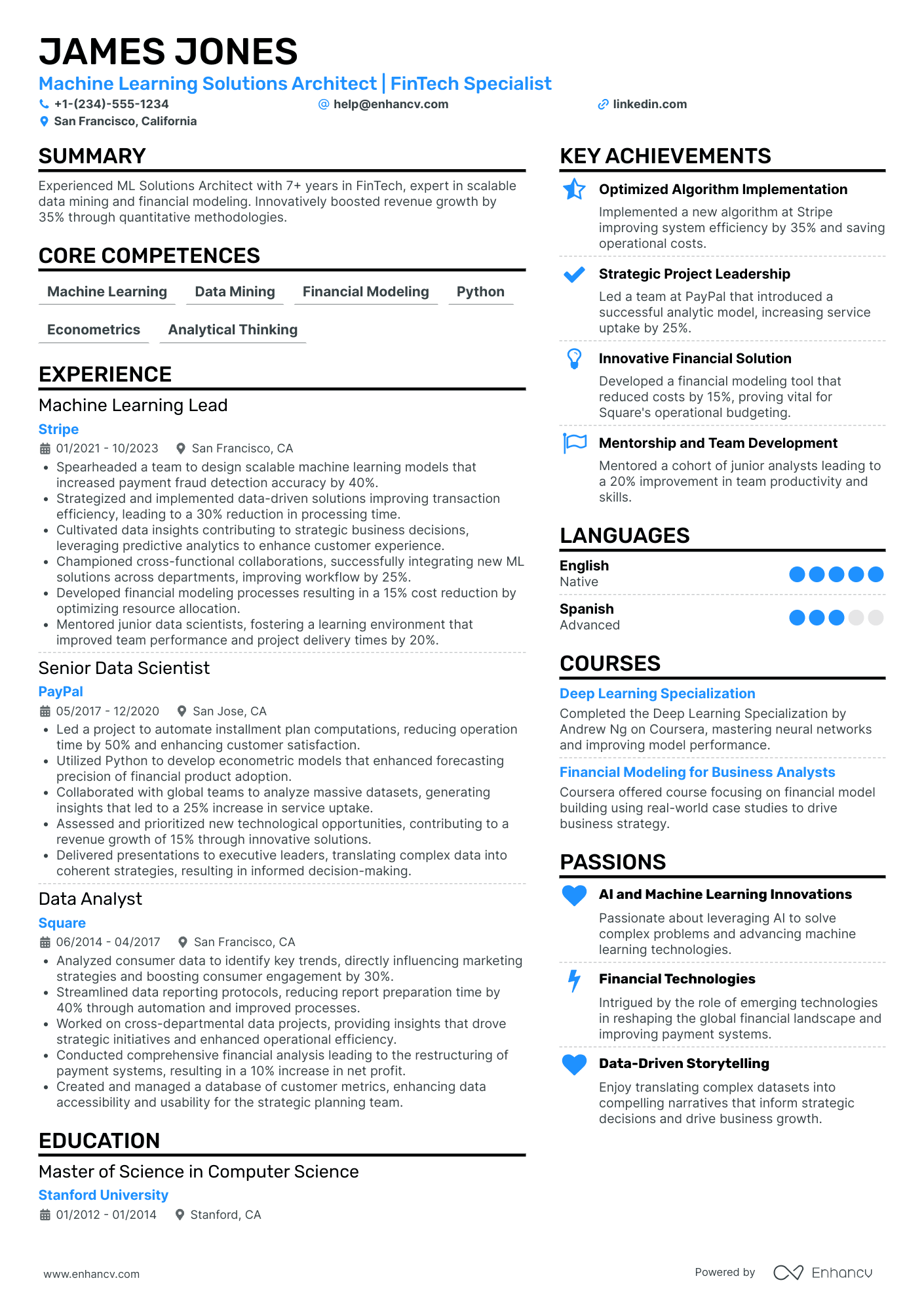 Chief Analytics Officer in Technology Resume Example