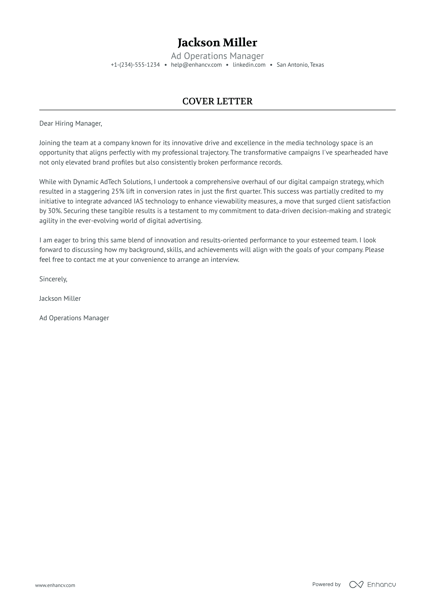 Ad Operations Manager Resume Example