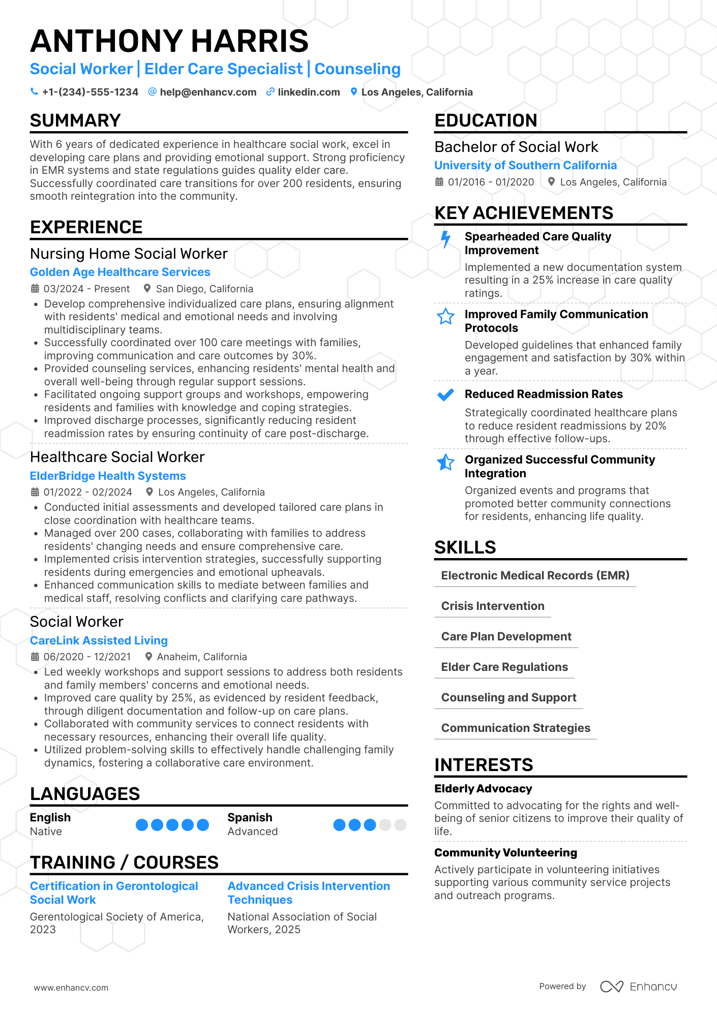 Nursing Home Social Worker Resume Example