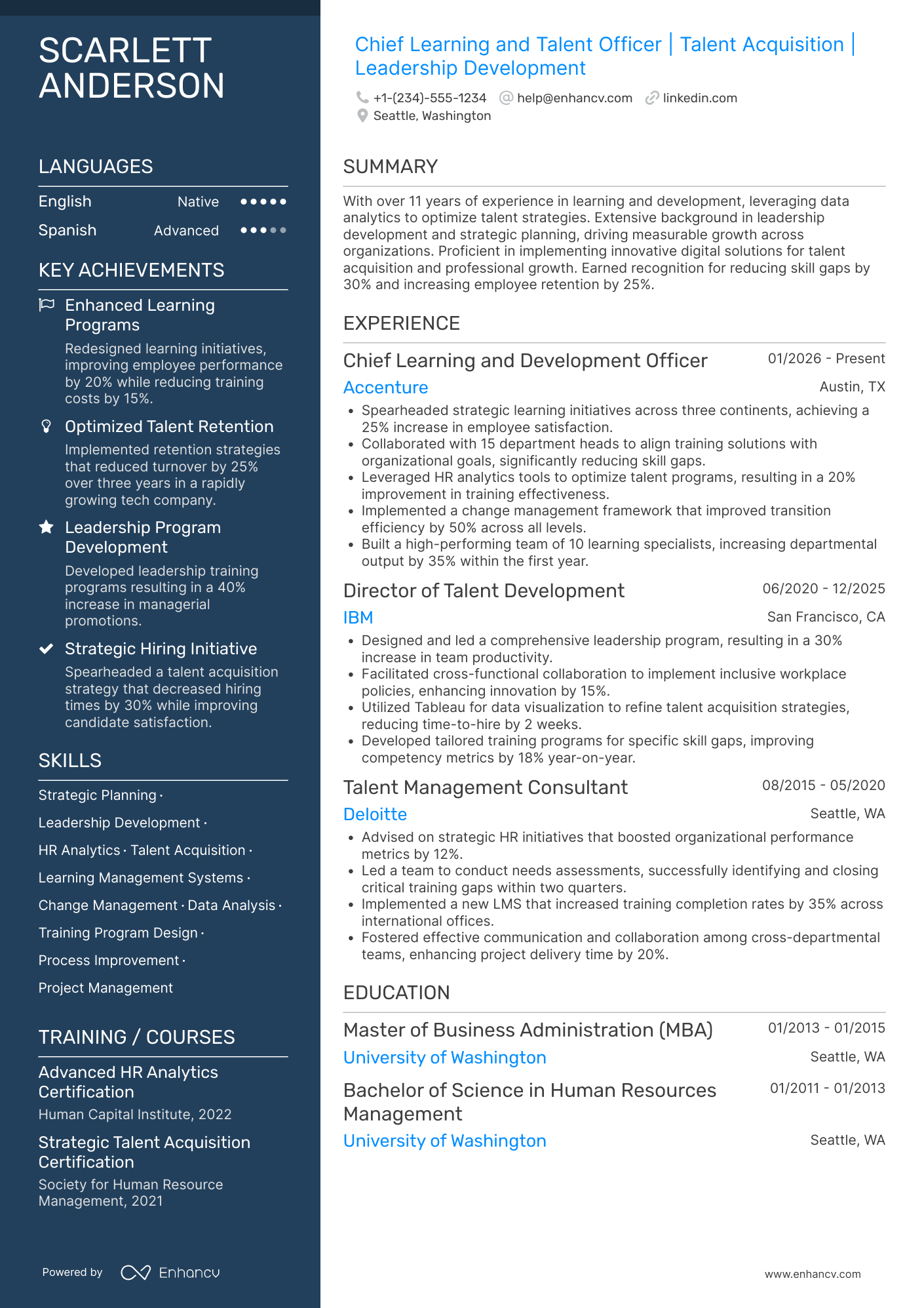 Chief Learning and Talent Officer Resume Example