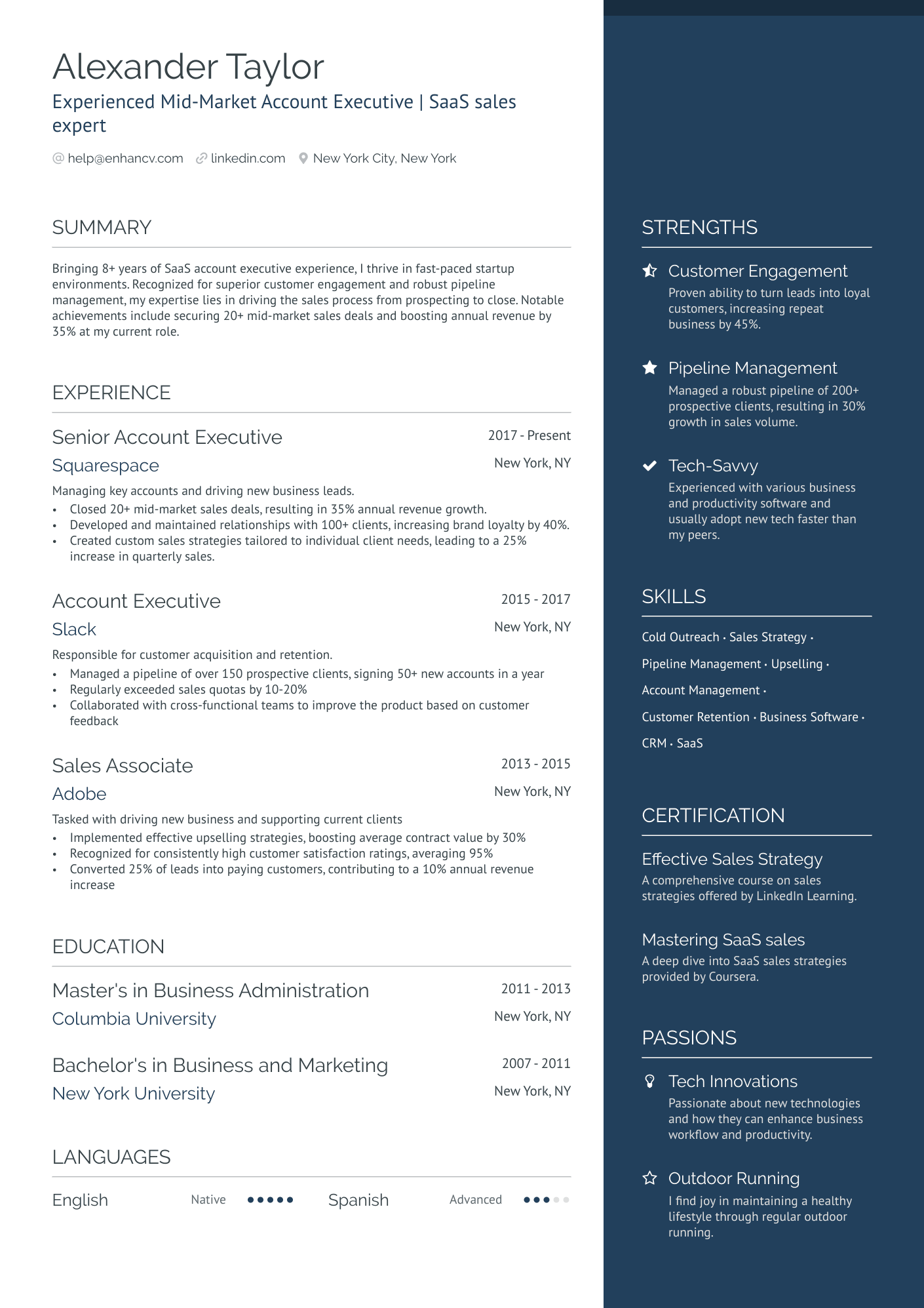 Mid Market Account Executive Resume Example