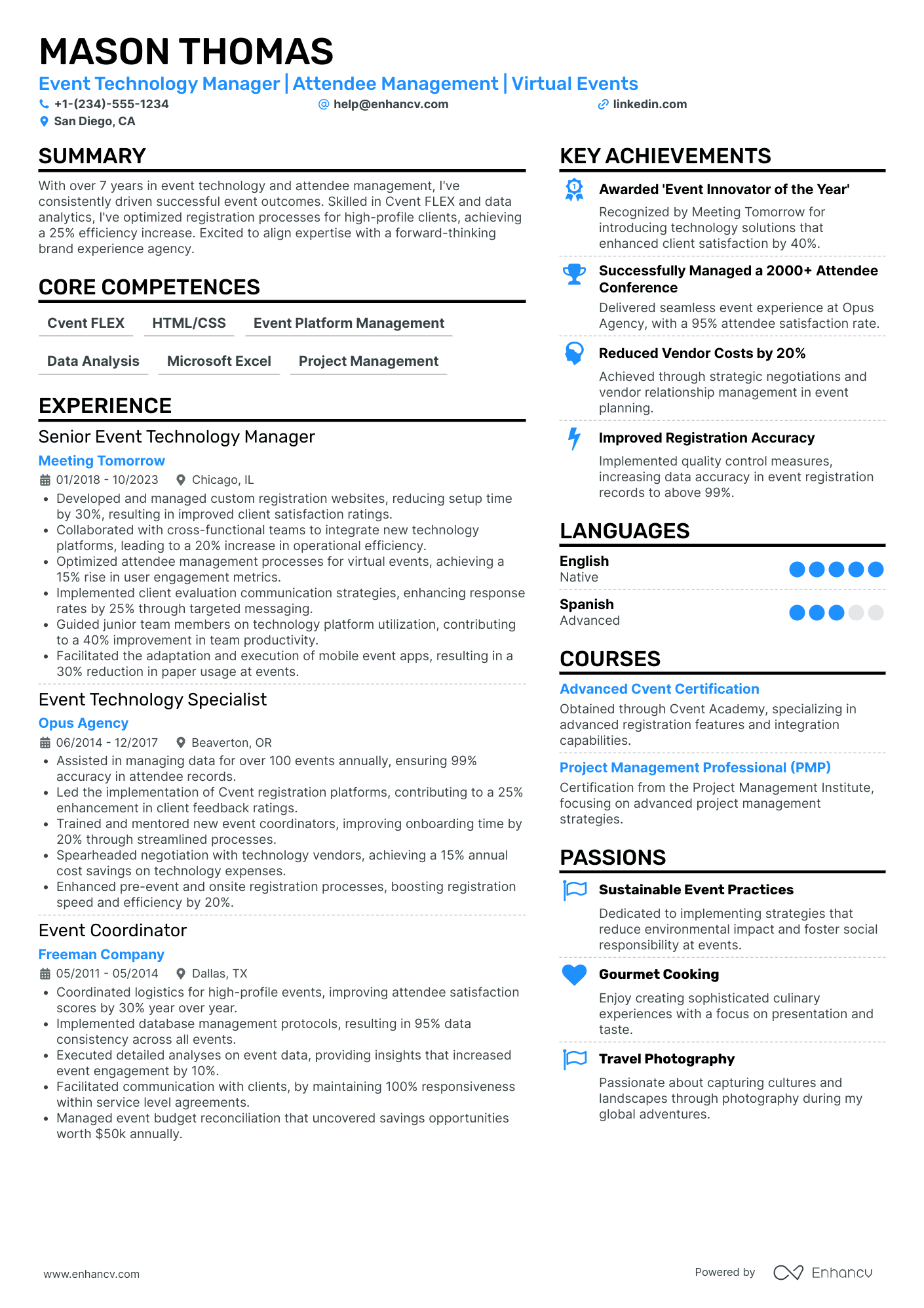 Chief Information Officer in Event Management Resume Example