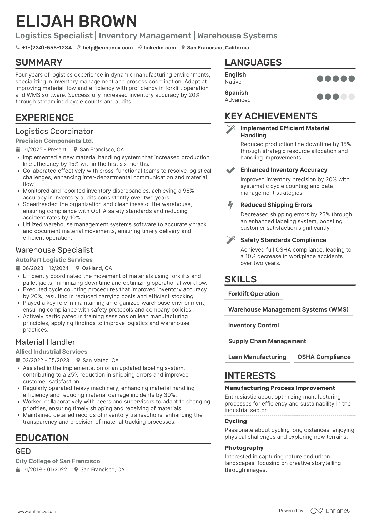 Factory Logistics Worker Resume Example