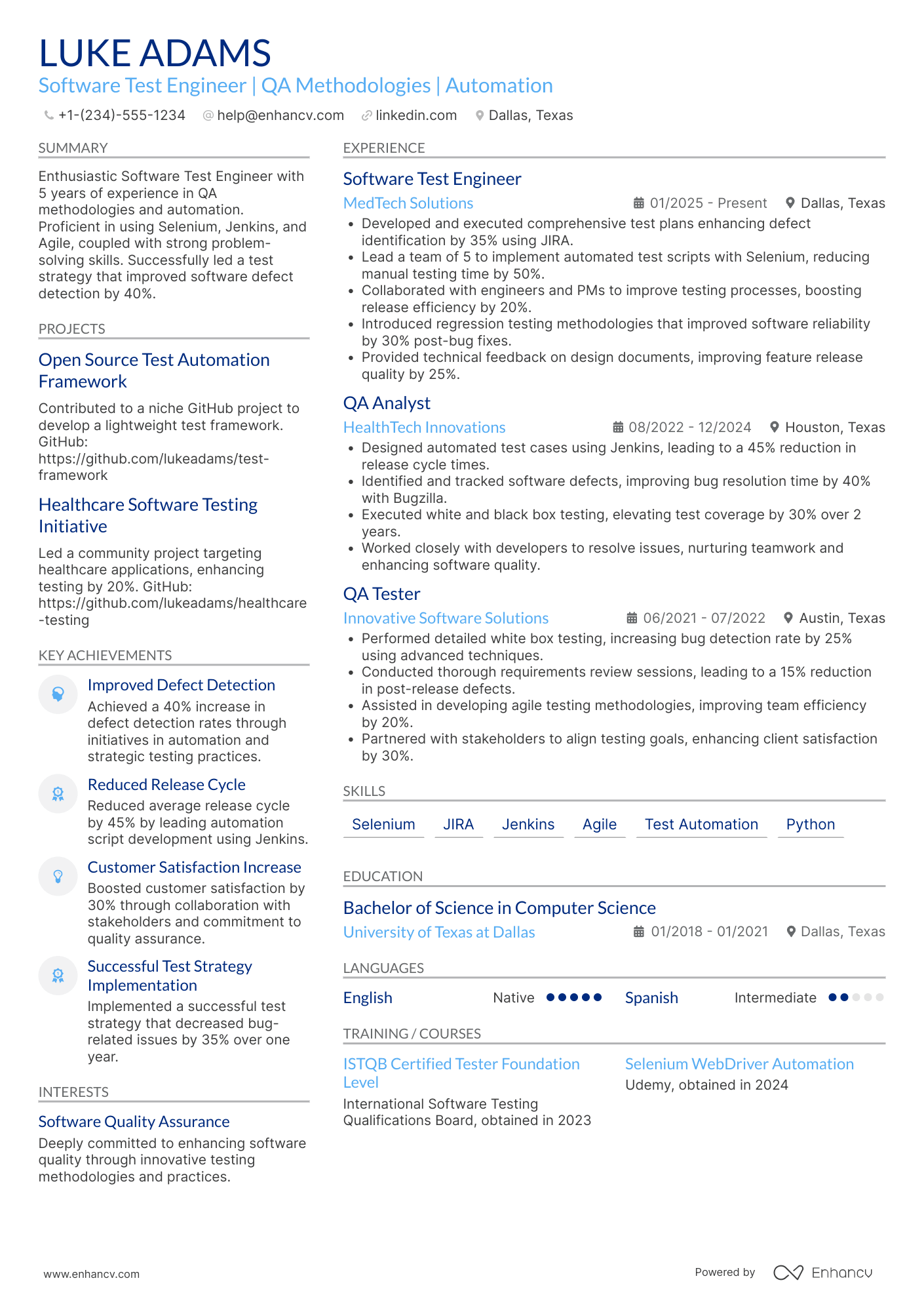 Software Test Engineer Resume Example