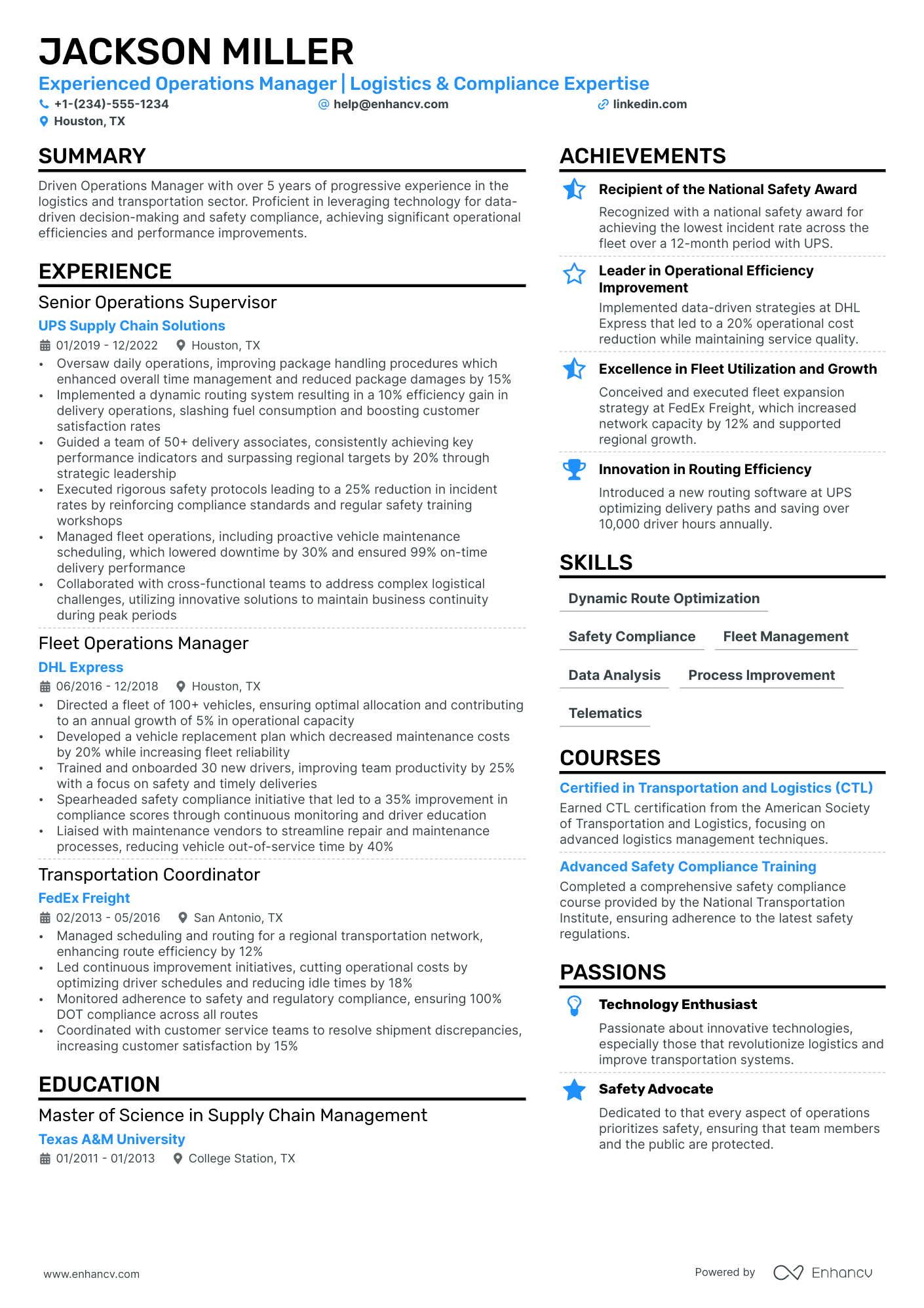 Fedex Operations Manager Resume Example