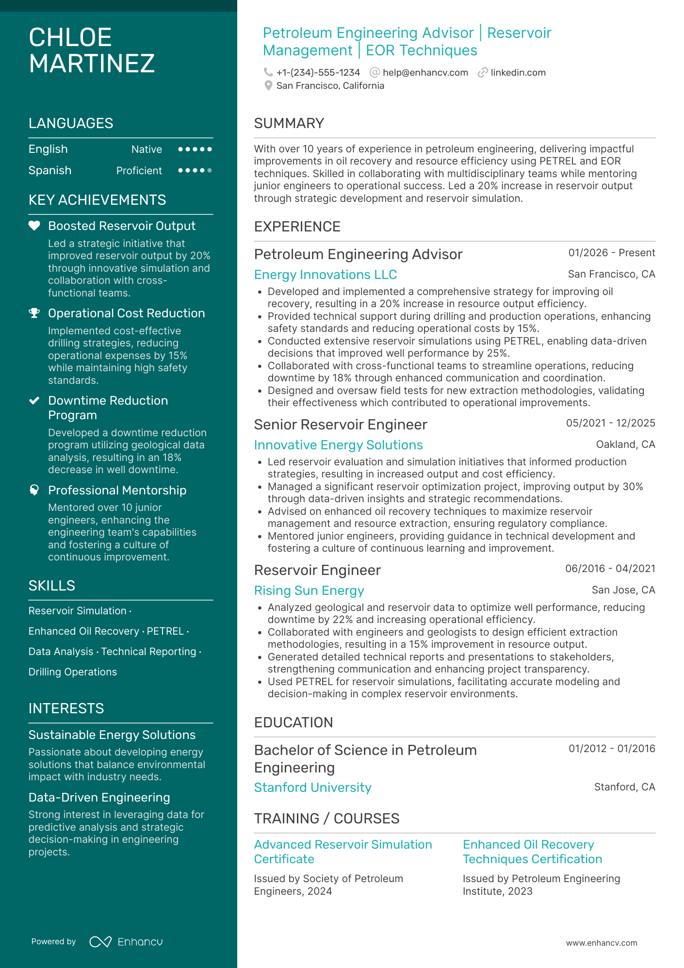 Petroleum Engineering Advisor Resume Example
